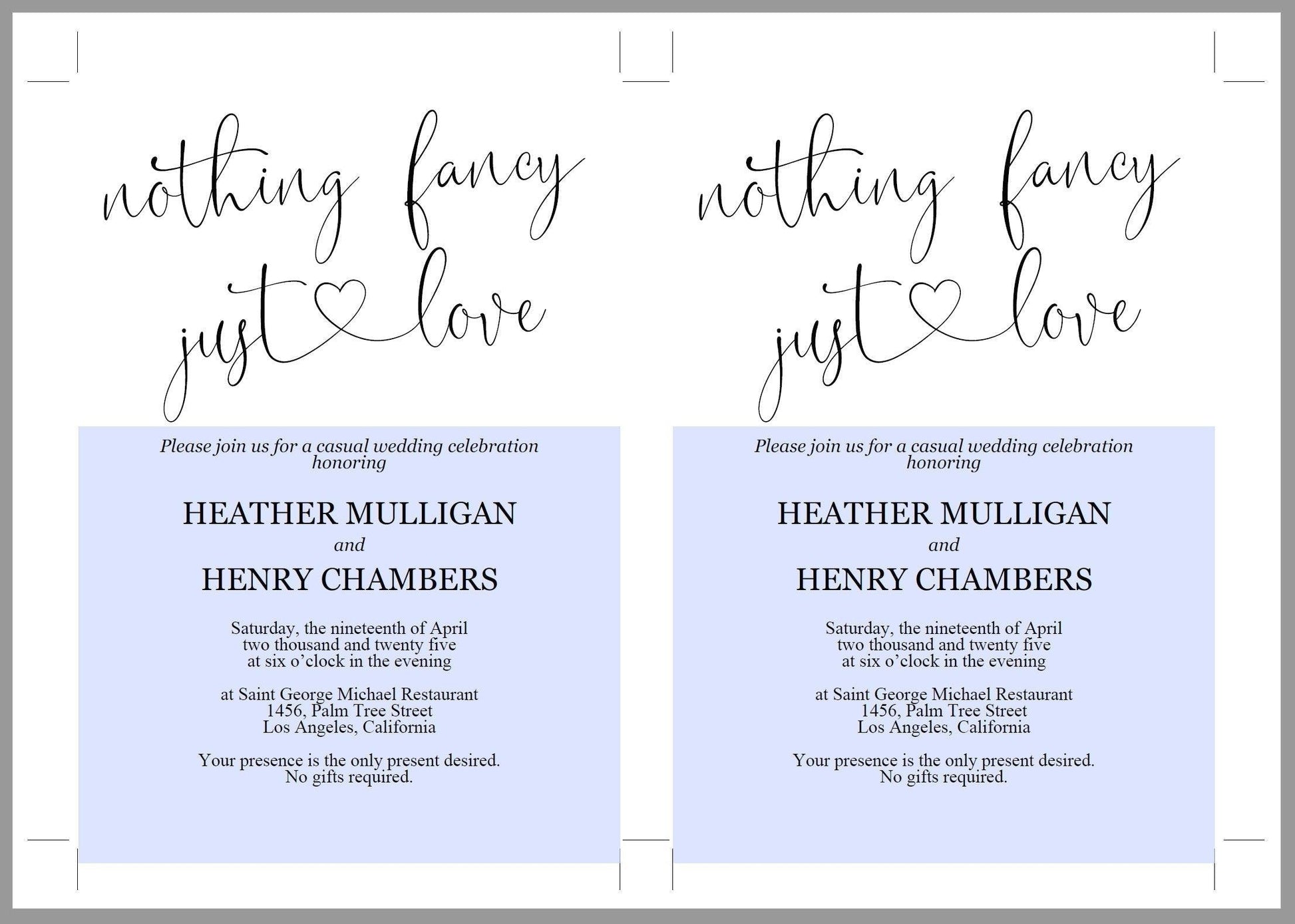 Nothing Fancy just Love Wedding Invitation Template, Editable,Printable,Calligraphy,Heart,Wedding Announcement,Elopement,we eloped - Heather - SAVVY PAPER CO