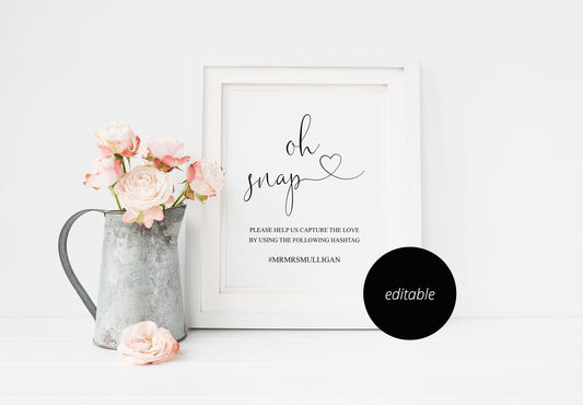 Oh Snap Sign, Rustic Hashtag Sign,Instant Download,Wedding, Instagram Sign, Printable Wedding, Wedding Signage, Wedding Decor -Heather - SAVVY PAPER CO