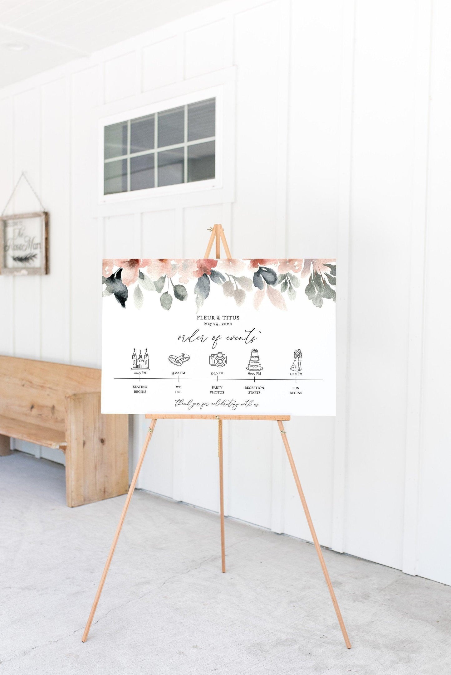 Order of Events Sign Template Blush Wedding Itinerary Sign Timeline Sign Printable - Fleur - SAVVY PAPER CO