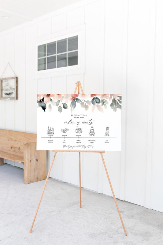 Order of Events Sign Template Blush Wedding Itinerary Sign Timeline Sign Printable - Fleur - SAVVY PAPER CO