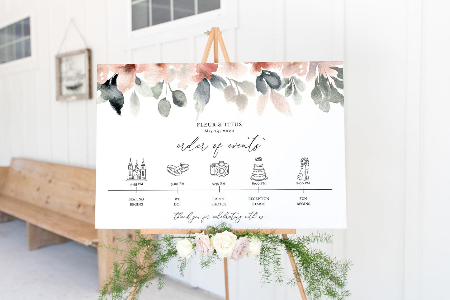 Order of Events Sign Template Blush Wedding Itinerary Sign Timeline Sign Printable - Fleur - SAVVY PAPER CO