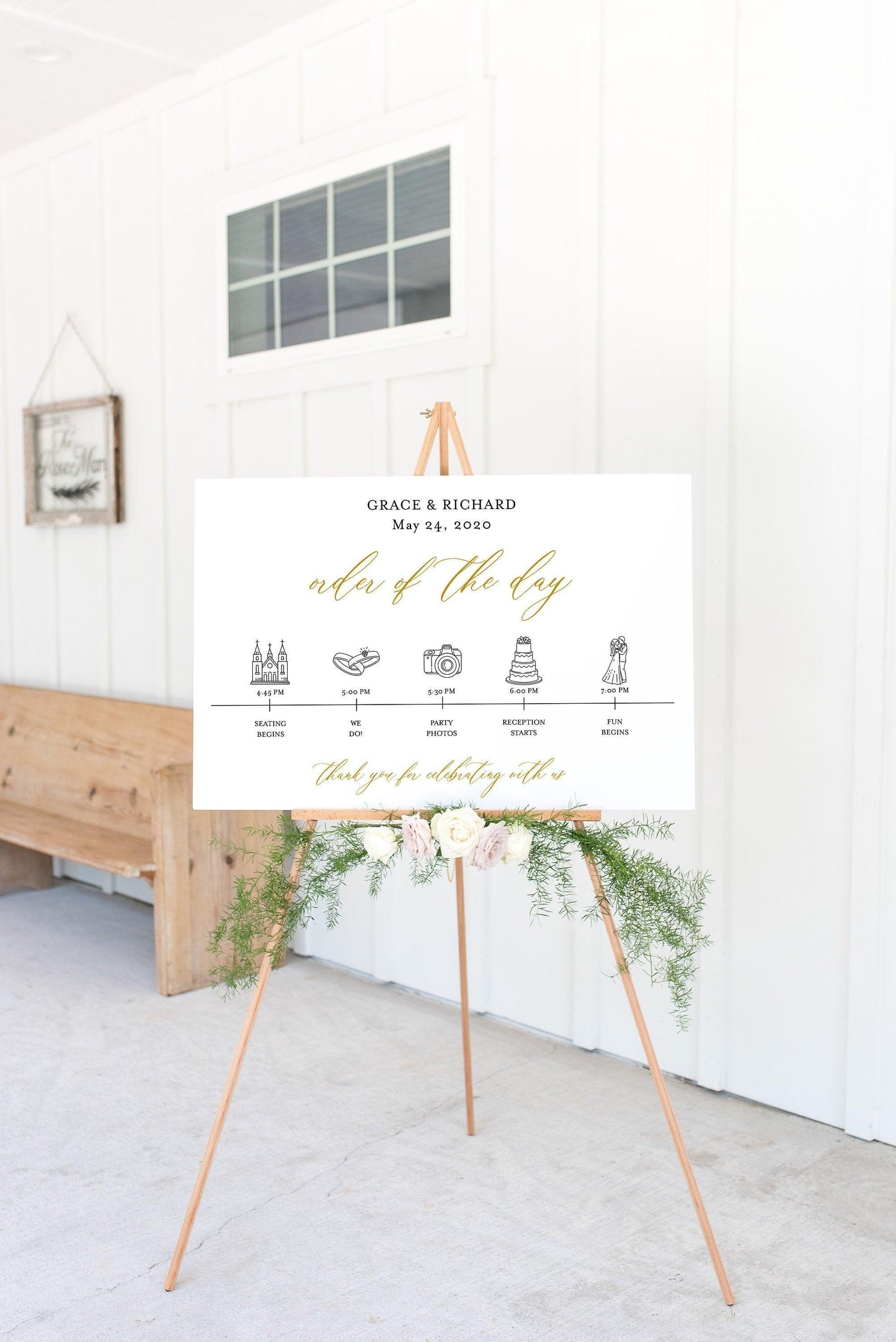 Order of Events Sign Template Gold Wedding Itinerary Sign Timeline Sign Printable - Grace - SAVVY PAPER CO