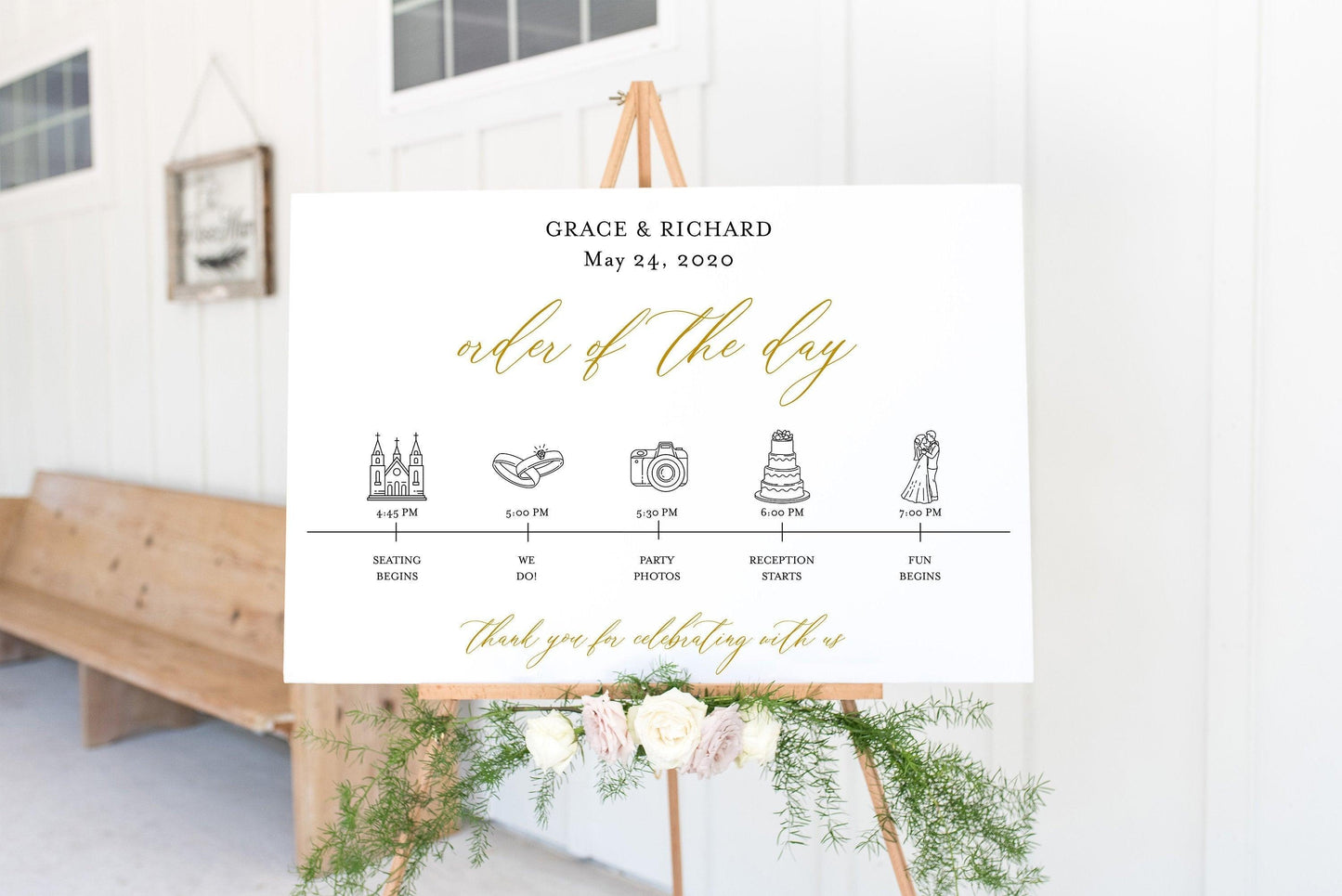 Order of Events Sign Template Gold Wedding Itinerary Sign Timeline Sign Printable - Grace - SAVVY PAPER CO