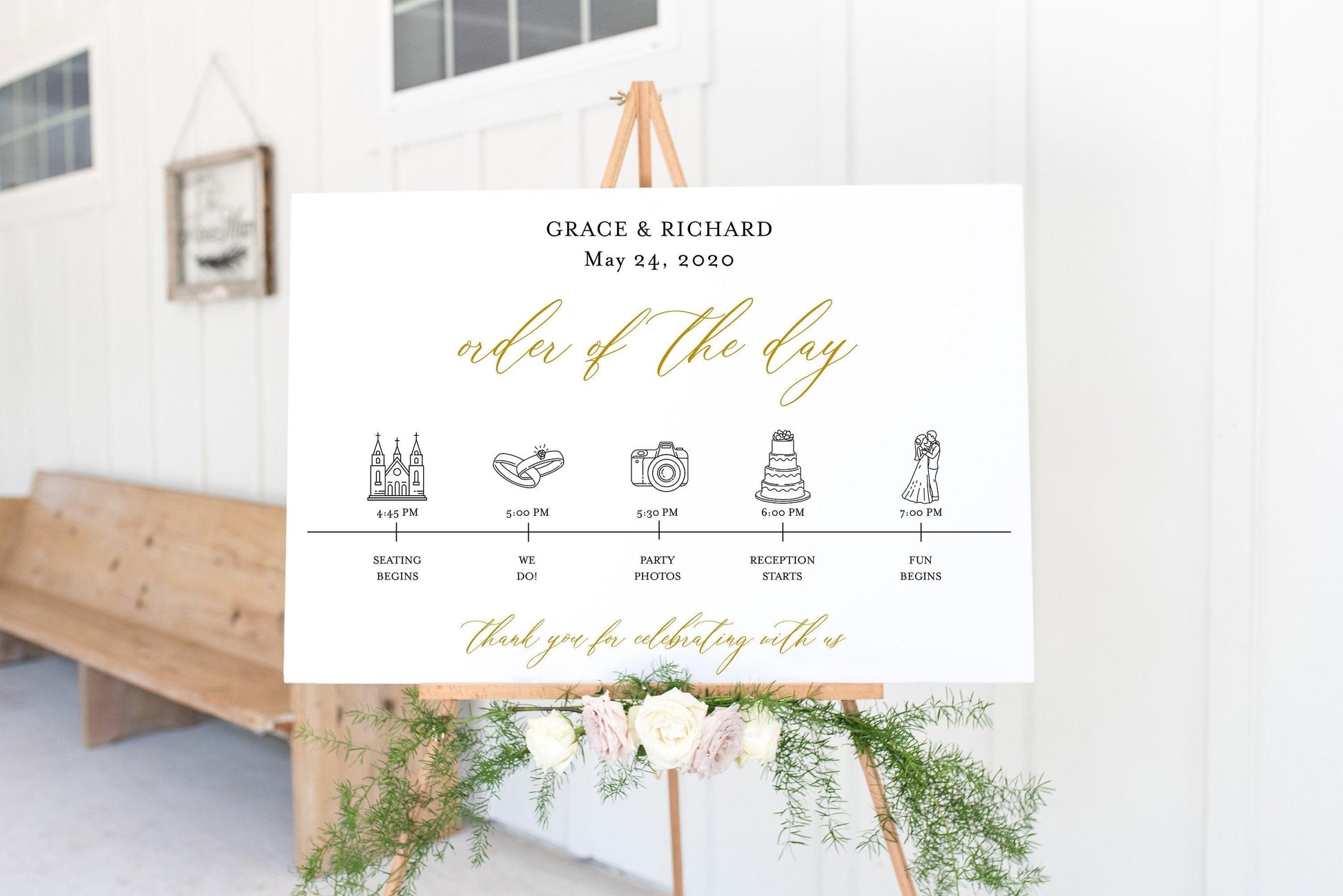 Order of Events Sign Template Gold Wedding Itinerary Sign Timeline Sign Printable - Grace - SAVVY PAPER CO