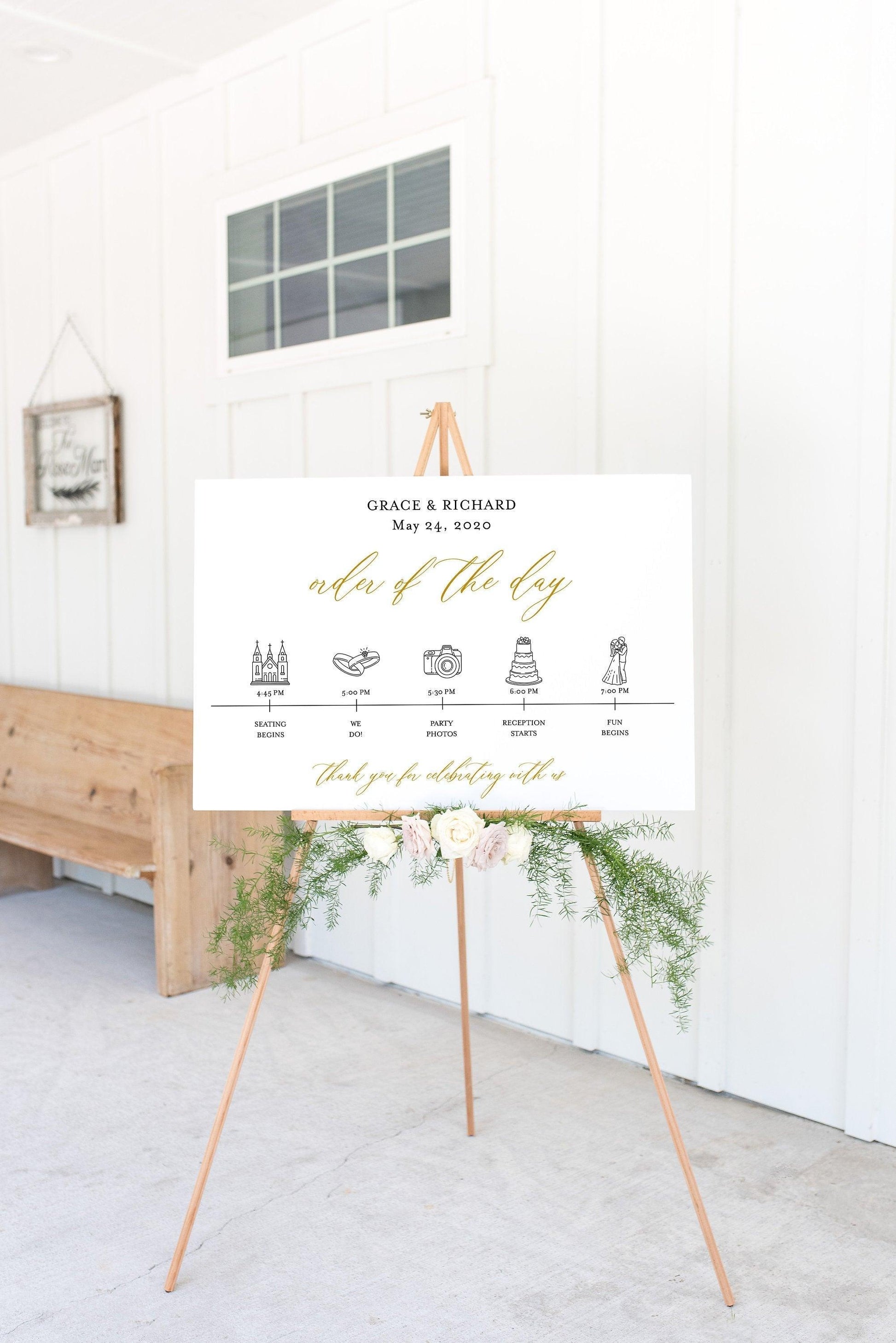 Order of Events Sign Template Gold Wedding Itinerary Sign Timeline Sign Printable - Grace - SAVVY PAPER CO