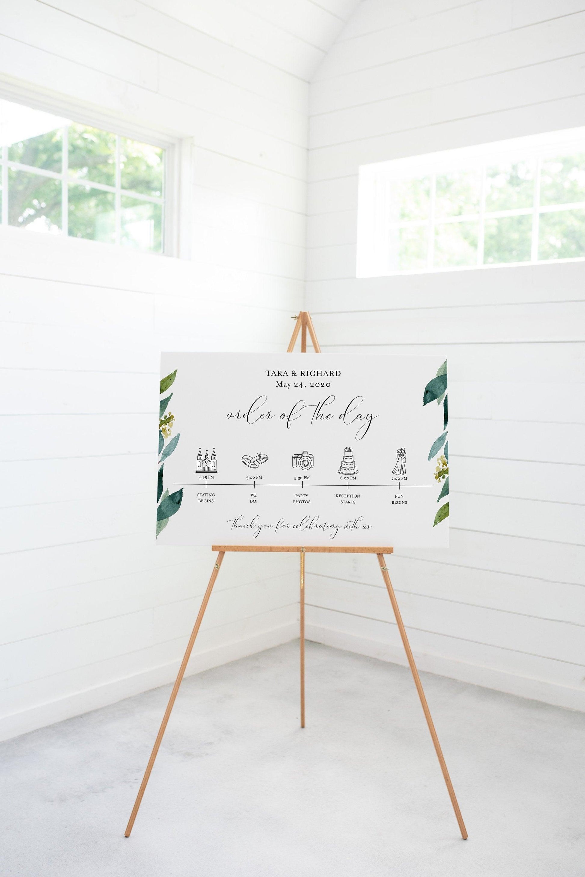 Order of Events Sign Template Greenery Wedding Itinerary Sign Timeline Sign Printable - Tara - SAVVY PAPER CO