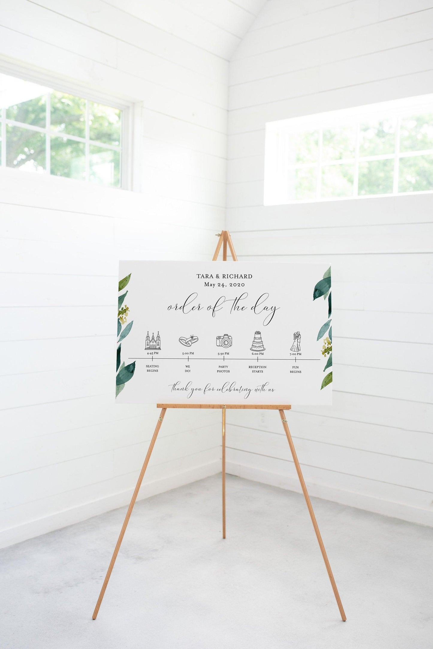 Order of Events Sign Template Greenery Wedding Itinerary Sign Timeline Sign Printable - Tara - SAVVY PAPER CO