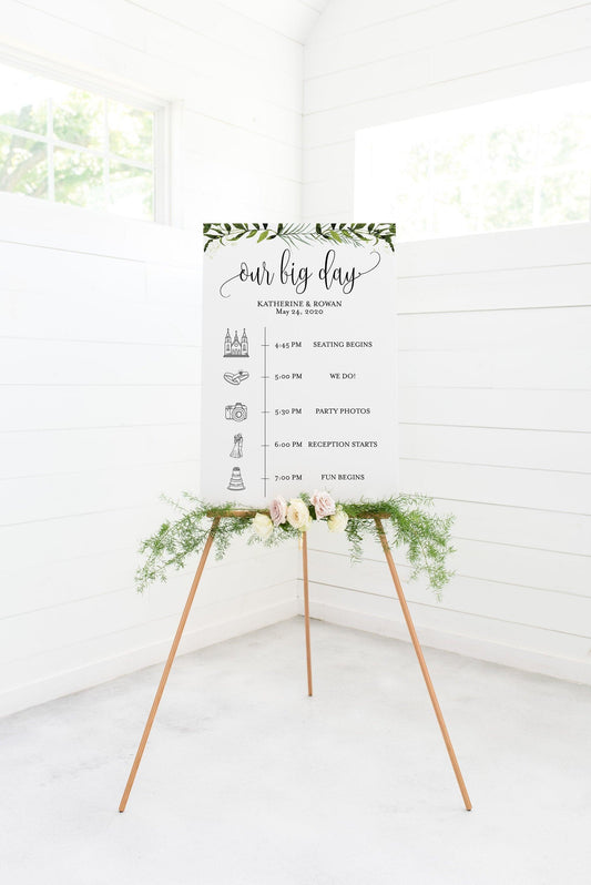 Order of Events Sign Template Wedding Itinerary Sign Timeline Sign Printable Greenery - Melissa - SAVVY PAPER CO