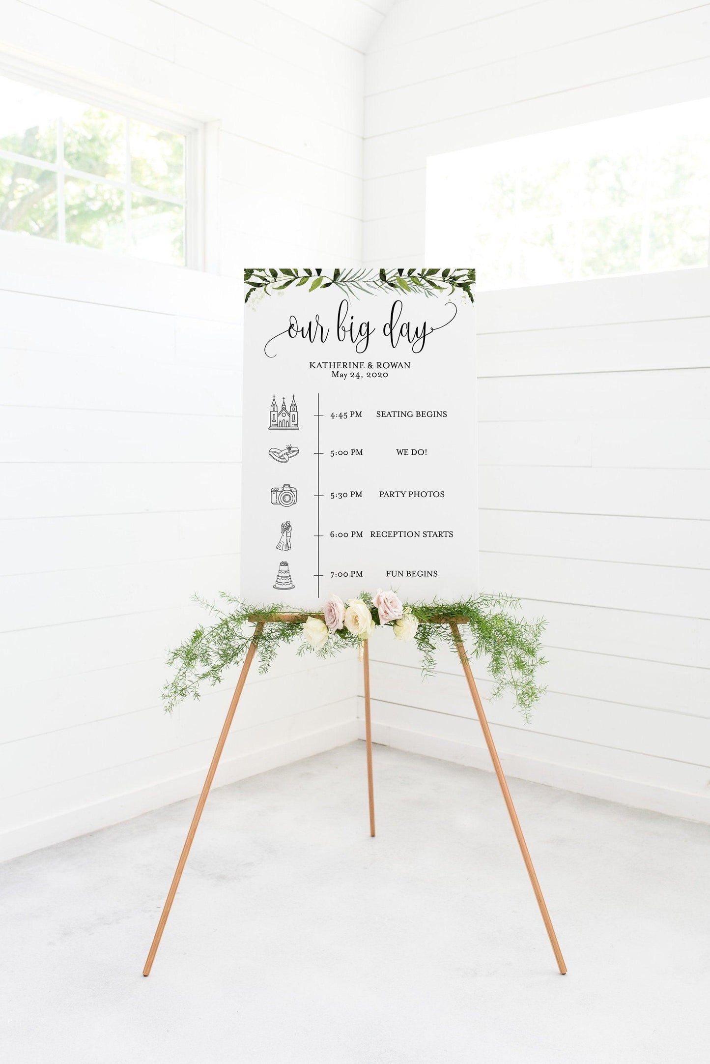 Order of Events Sign Template Wedding Itinerary Sign Timeline Sign Printable Greenery - Melissa - SAVVY PAPER CO