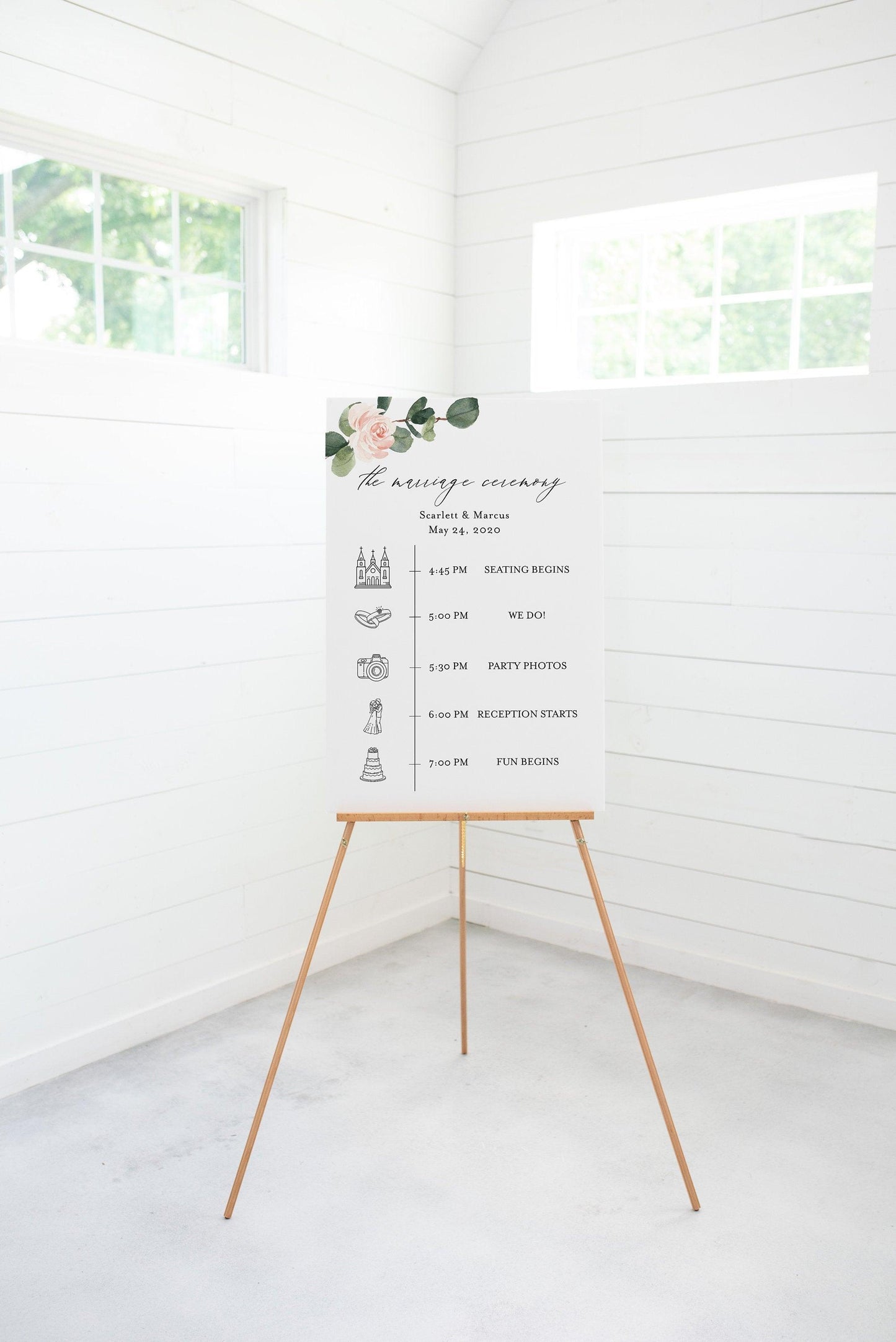 Order of Events Sign Template Wedding Itinerary Sign Timeline Sign Printable Greenery - Scarlett - SAVVY PAPER CO