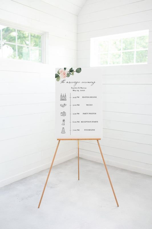 Order of Events Sign Template Wedding Itinerary Sign Timeline Sign Printable Greenery - Scarlett - SAVVY PAPER CO