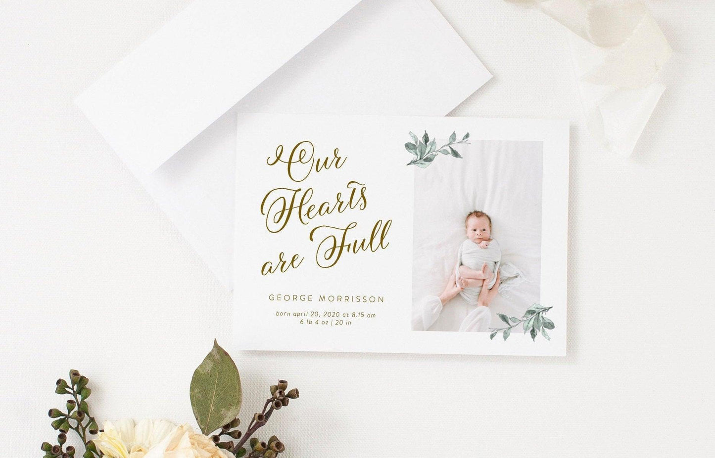 Our Hearts are full Birth Announcement Template, Instant Download, Editable Unisex Announcement Cards, Newborn Announcements - SELENA - SAVVY PAPER CO