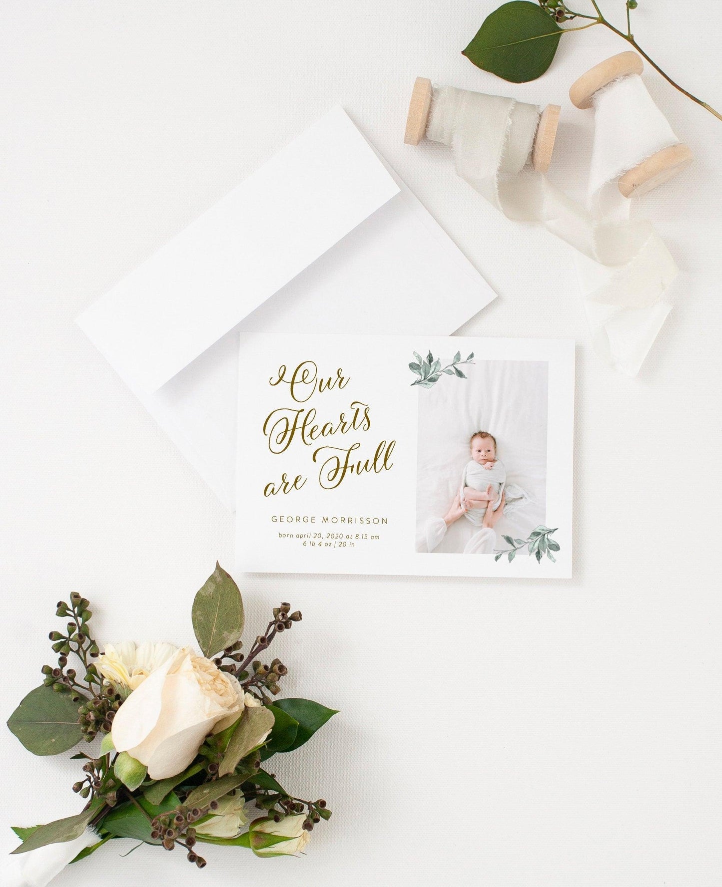 Our Hearts are full Birth Announcement Template, Instant Download, Editable Unisex Announcement Cards, Newborn Announcements - SELENA - SAVVY PAPER CO