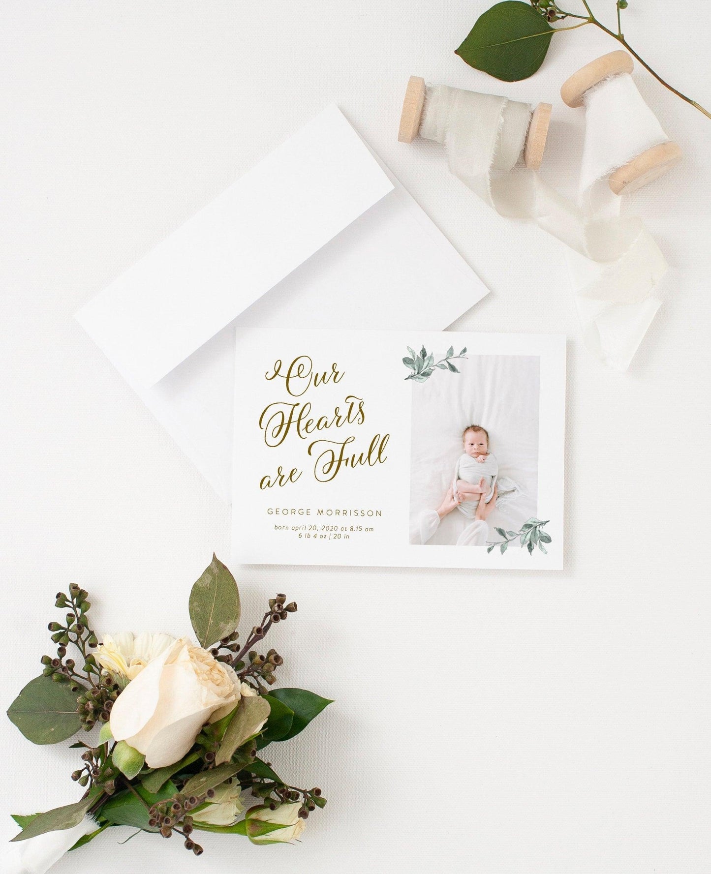 Our Hearts are full Birth Announcement Template, Instant Download, Editable Unisex Announcement Cards, Newborn Announcements - SELENA - SAVVY PAPER CO