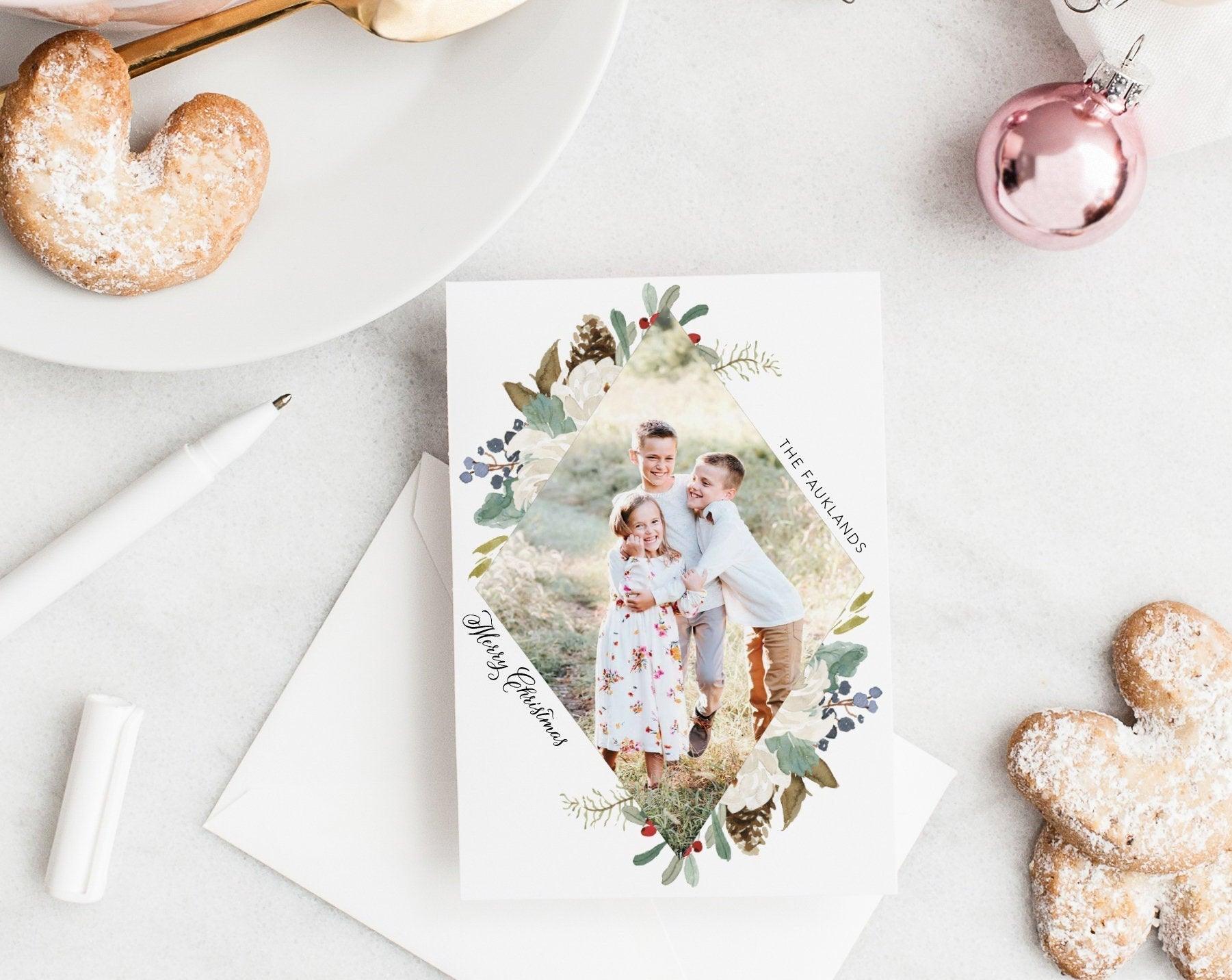 Photo Christmas Card Template, Christmas Snowflakes Card Template, Templett Holiday Card Template - SELENA - SAVVY PAPER CO