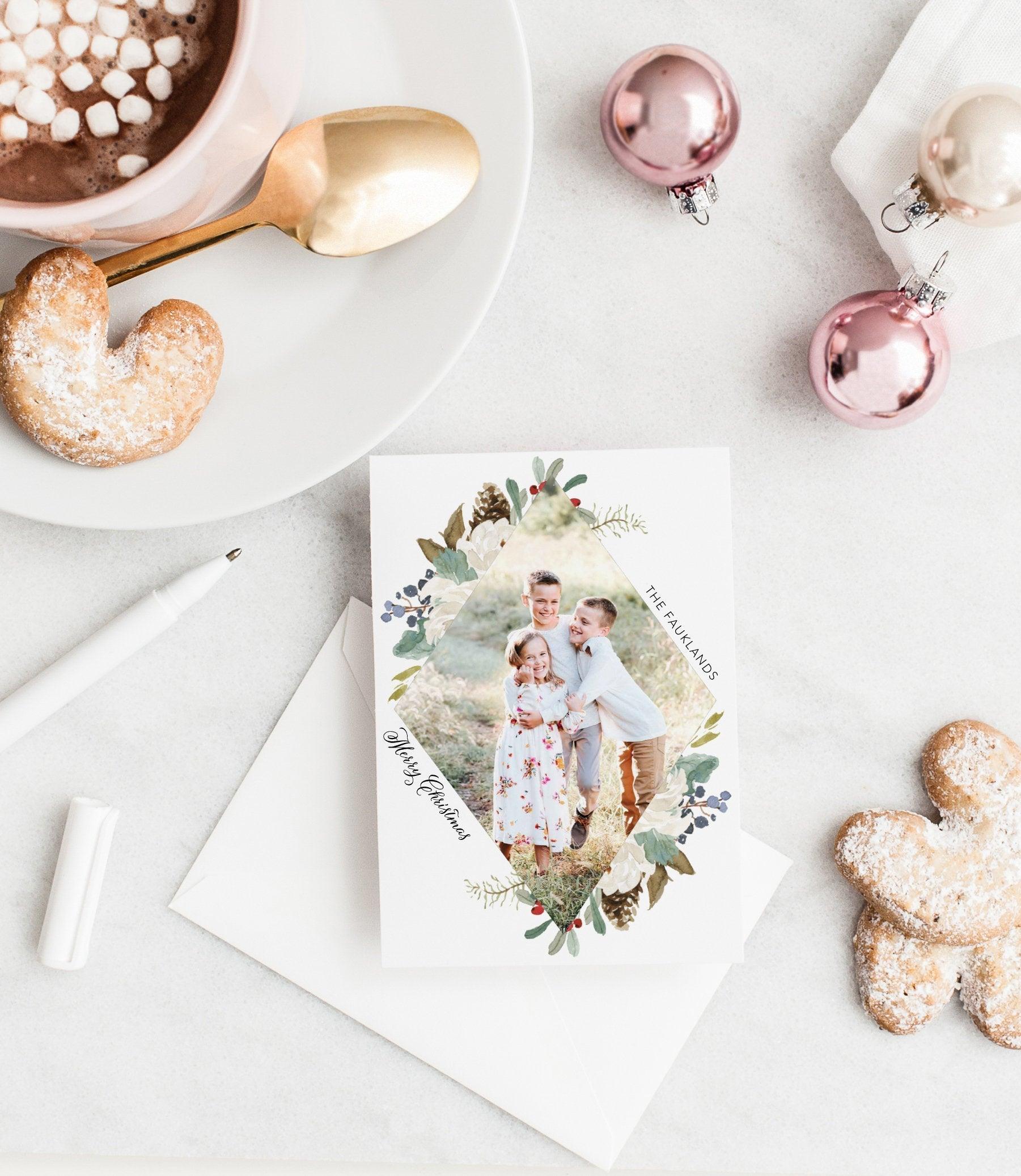 Photo Christmas Card Template, Christmas Snowflakes Card Template, Templett Holiday Card Template - SELENA - SAVVY PAPER CO