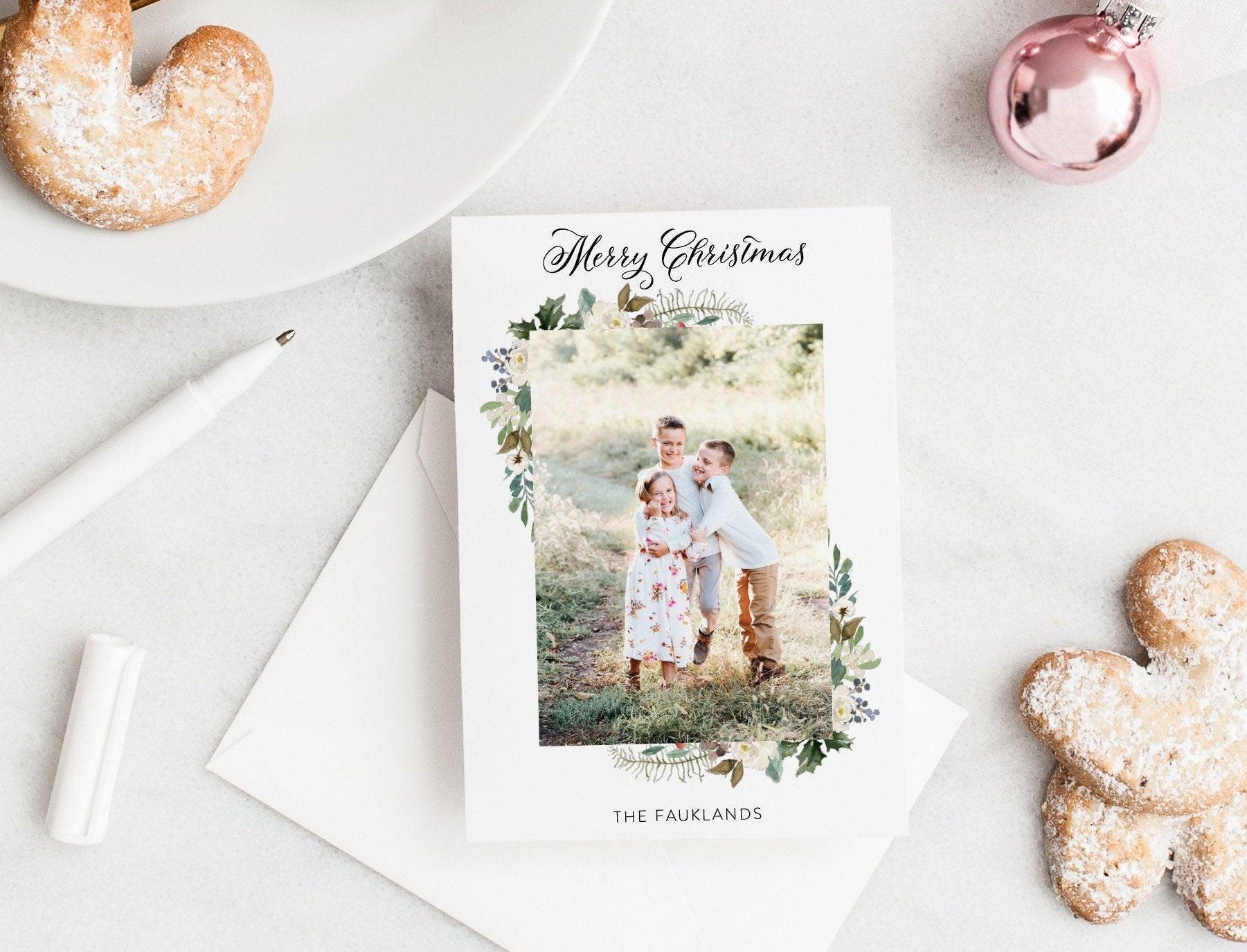 Photo Christmas Card Template, Christmas Snowflakes Card Template, christmas card templates for photographers - SELENA - SAVVY PAPER CO