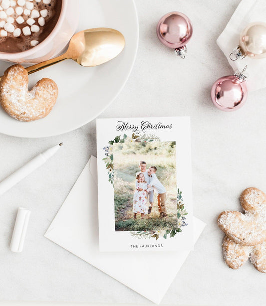 Photo Christmas Card Template, Christmas Snowflakes Card Template, christmas card templates for photographers - SELENA - SAVVY PAPER CO
