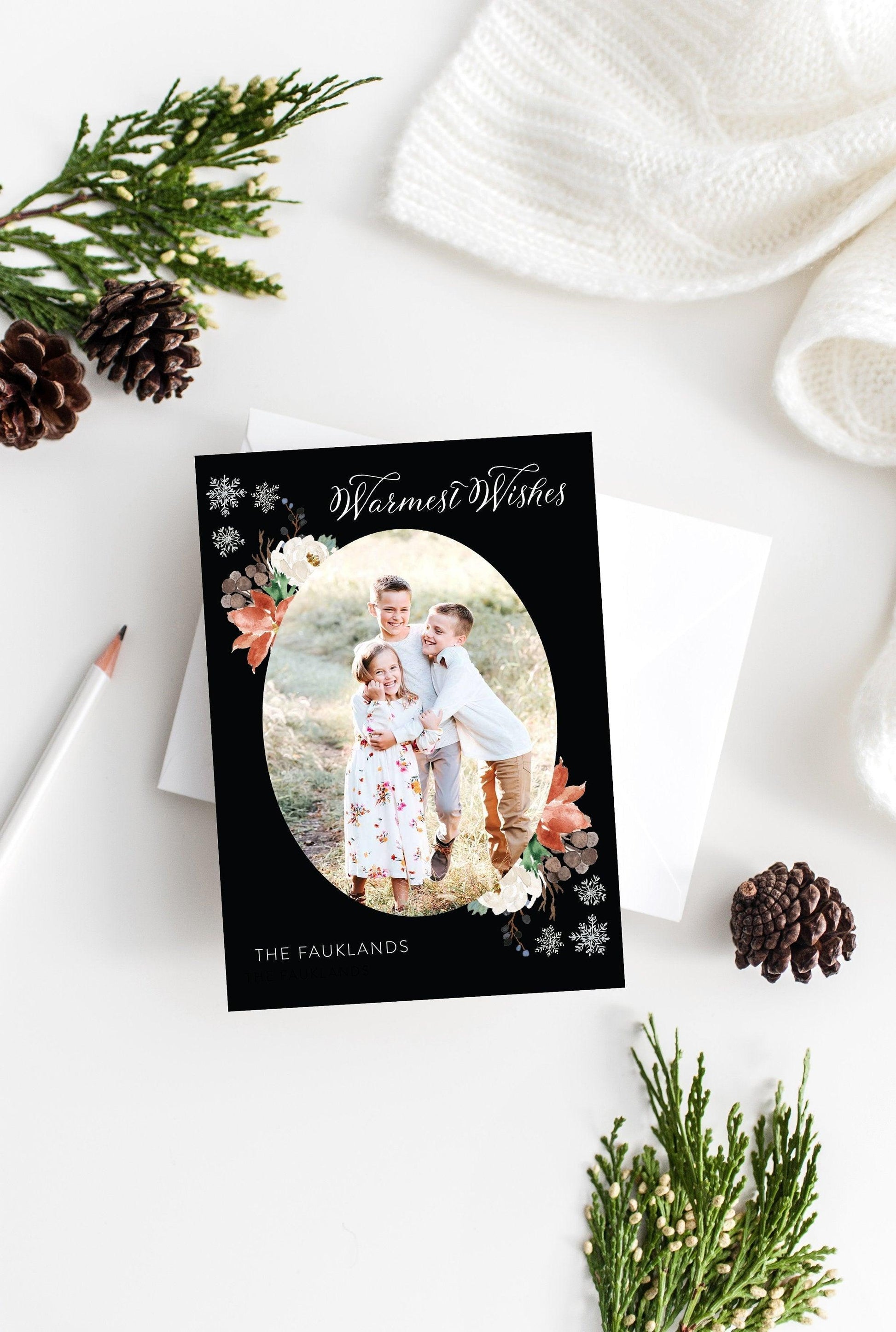 Photo Christmas Card Template, Christmas Snowflakes Card, christmas card templates for photographers - SELENA - SAVVY PAPER CO