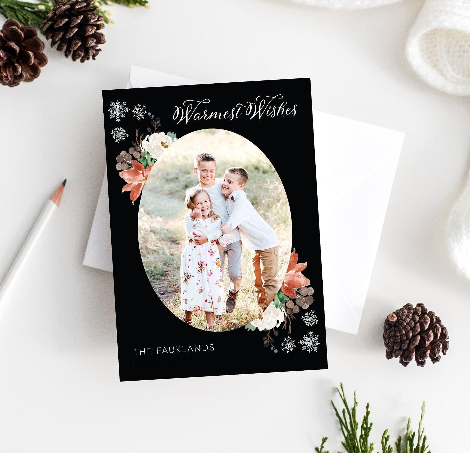Photo Christmas Card Template, Christmas Snowflakes Card, christmas card templates for photographers - SELENA - SAVVY PAPER CO