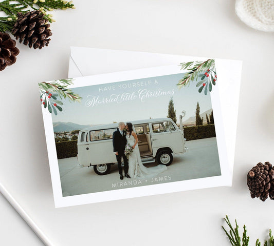 Photo Christmas Card Template, Wedding Christmas Card Template, Holiday Card Template, Greenery - SELENA - SAVVY PAPER CO