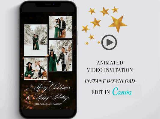 Photo Holiday Card, Minimalist Photo Holiday, Modern Video Christmas Card, Christmas Photo Card, DOWNLOAD, Editable, Template - SAVVY PAPER CO