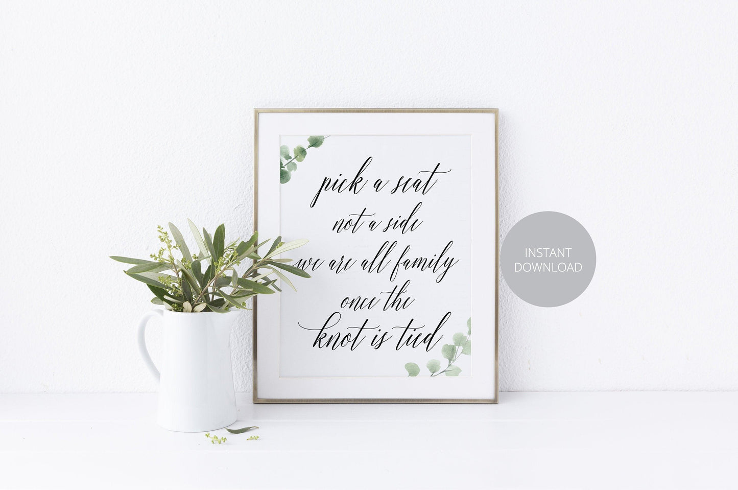 Pick a Seat Not a Side, Seating Sign, Wedding Welcome Sign, Knot is Tied, Wedding Signage, Greenery, Instant Download, Wedding Decor - SAVVY PAPER CO