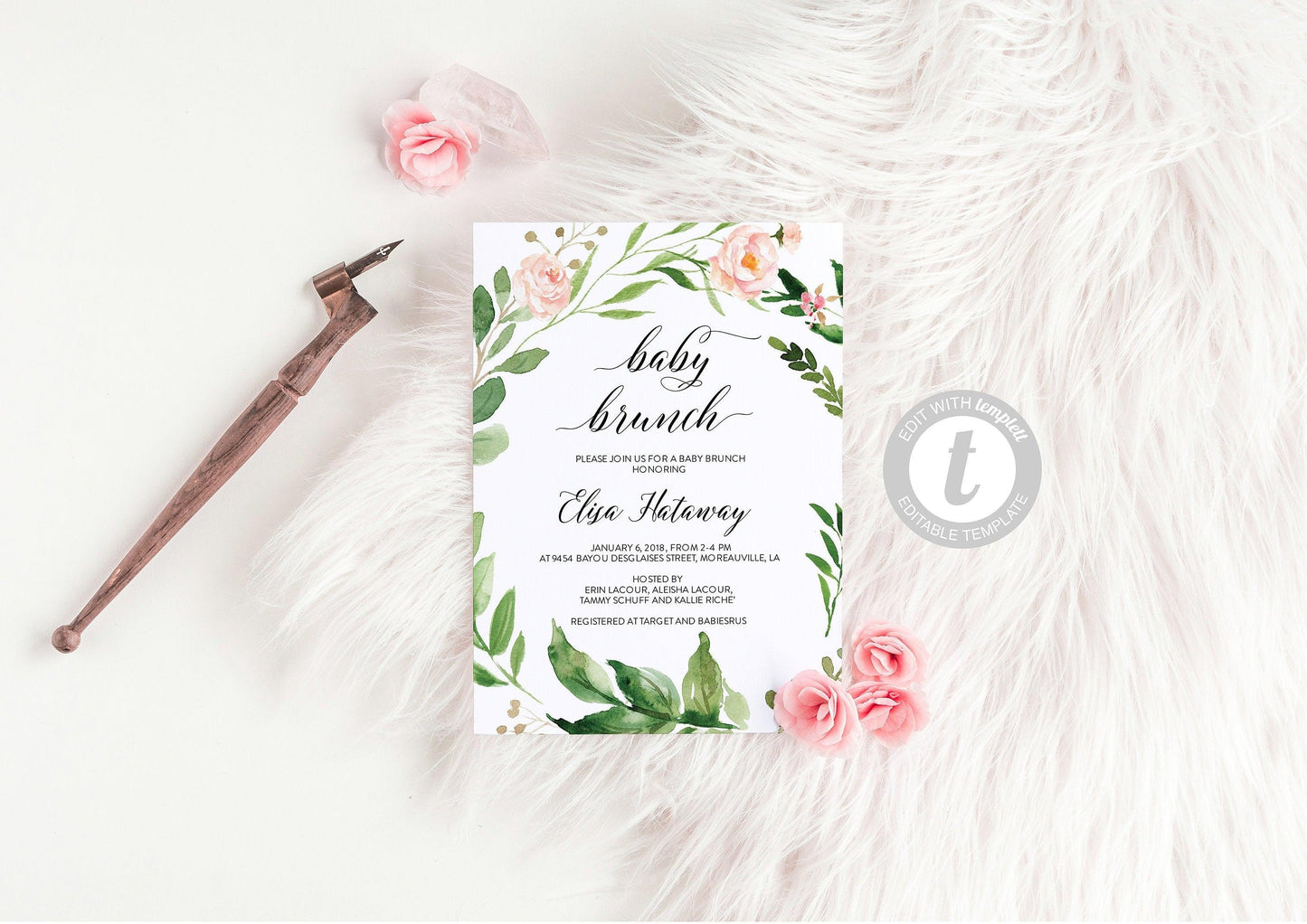 Printable Baby Brunch Invite Templett Greenery Invitation Baby Shower Invite Gender Neutral Baby Shower Brunch Invitation Template #WB2 - SAVVY PAPER CO