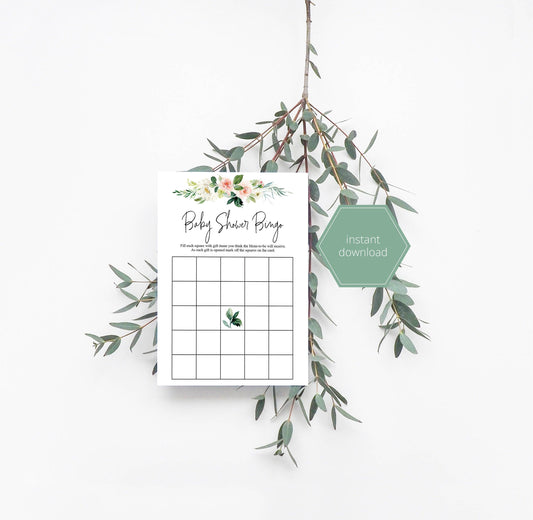 Printable Baby Shower Bingo Game, Baby Bingo, Instant Download, Greenery, Blush, Bingo Cards, Bingo Card- EV23 - SAVVY PAPER CO