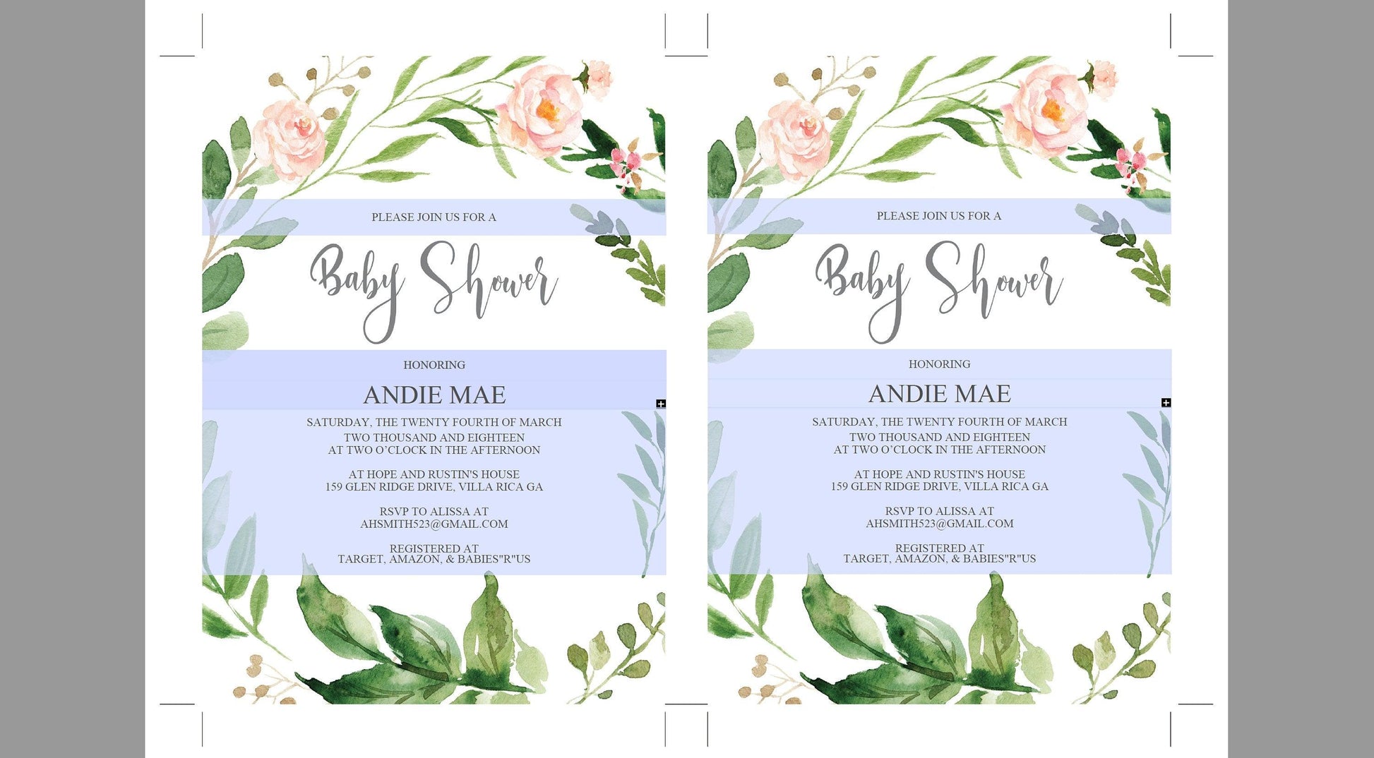 Printable Baby Shower Invitation Template, Floral, Greenery, Baby Shower invite, Gender Neutral, Invitation, Baby Shower Invites,Invite #WB2 - SAVVY PAPER CO