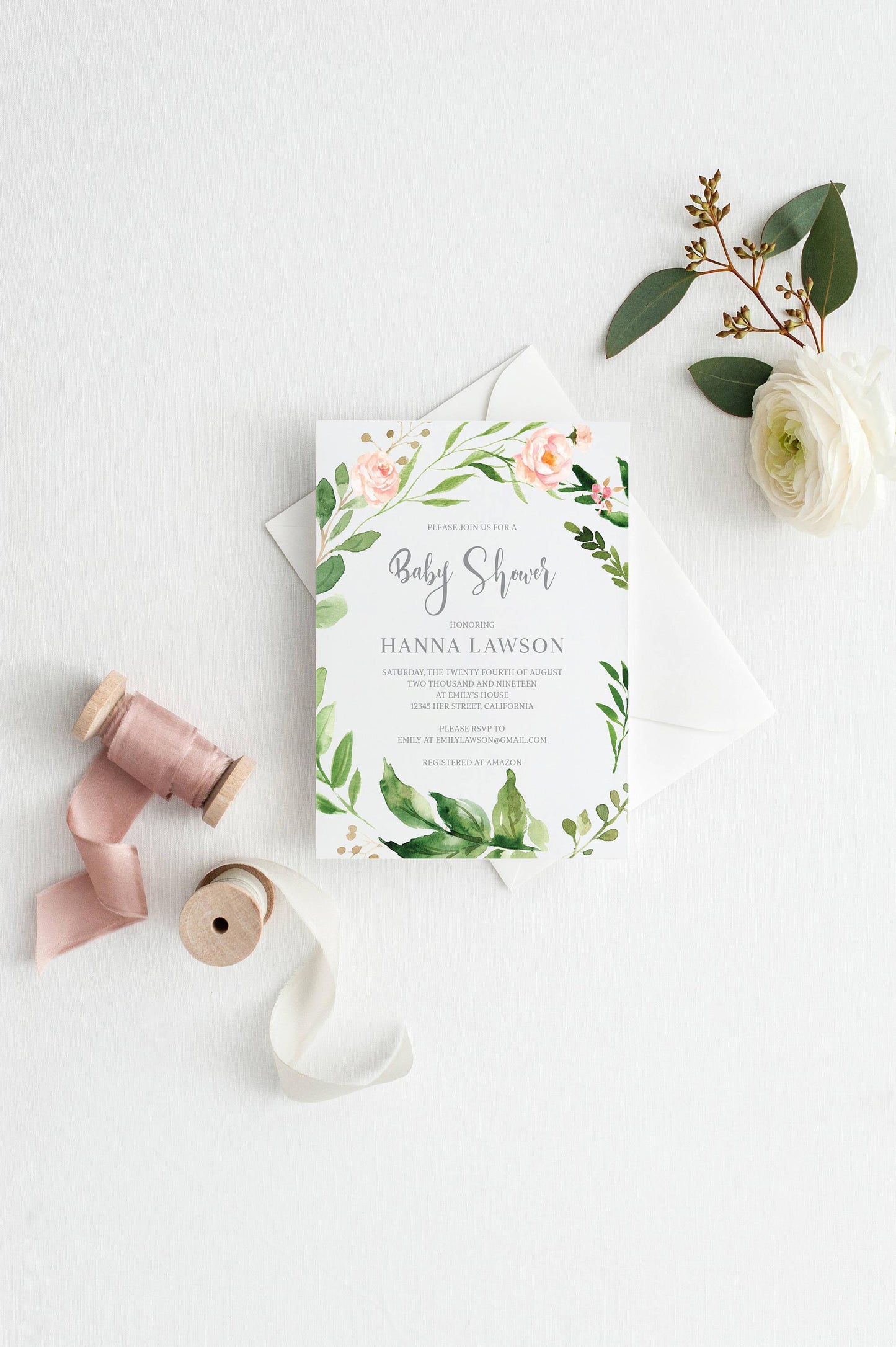 Printable Baby Shower Invitation Template, Floral, Greenery, Baby Shower invite, Gender Neutral, Invitation, Baby Shower Invites,Invite #WB2 - SAVVY PAPER CO