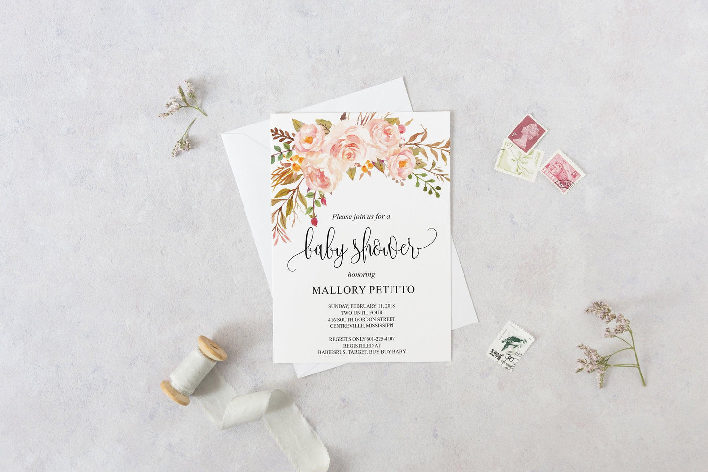 Printable Baby Shower Invitation Template, Instant Download, Baby Shower Invite, Floral Baby Shower Invitations - MPU78 - SAVVY PAPER CO