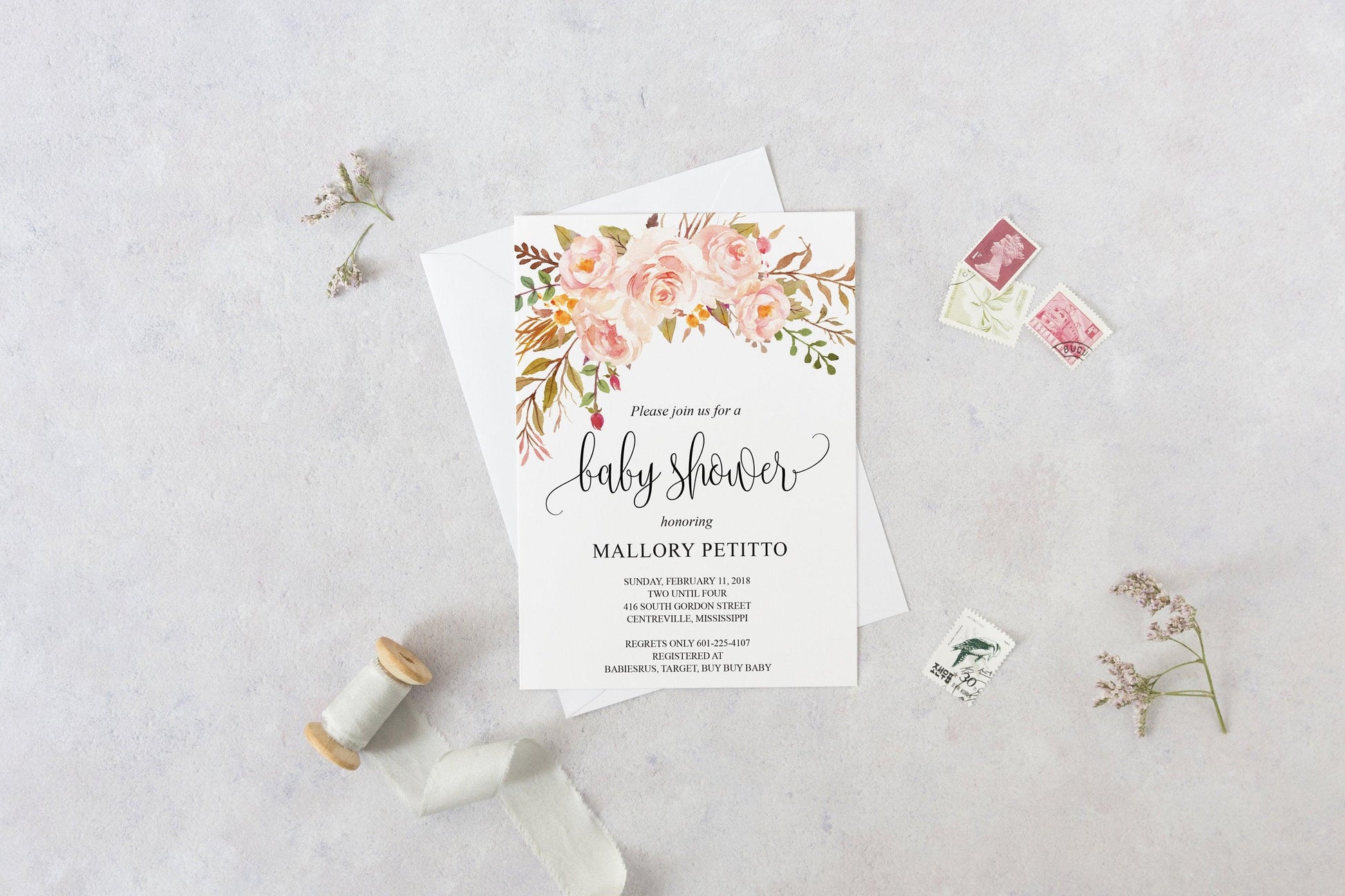 Printable Baby Shower Invitation Template, Instant Download, Baby Shower Invite, Floral Baby Shower Invitations - MPU78 - SAVVY PAPER CO