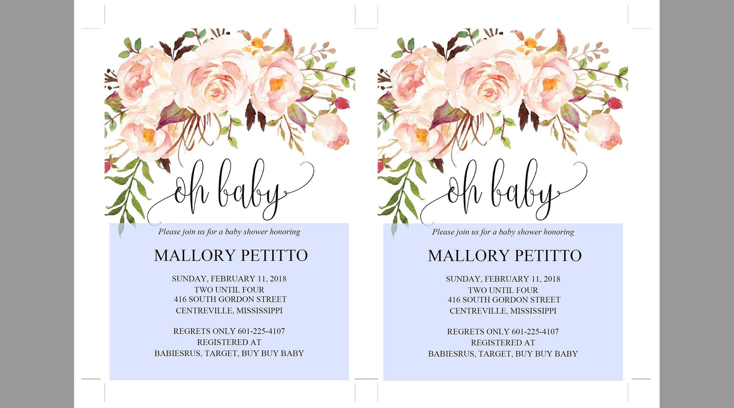 Printable Baby Shower Invitation Template, Oh Baby, Baby Shower invite,Invitation, Baby Shower Invites, Invite, Instant Download - MPU78 - SAVVY PAPER CO