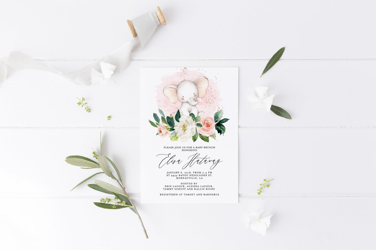 Printable Baby Shower Invite Templett Greenery Invitation Baby Brunch Invite Girl Invitation Template #WB5 - SAVVY PAPER CO
