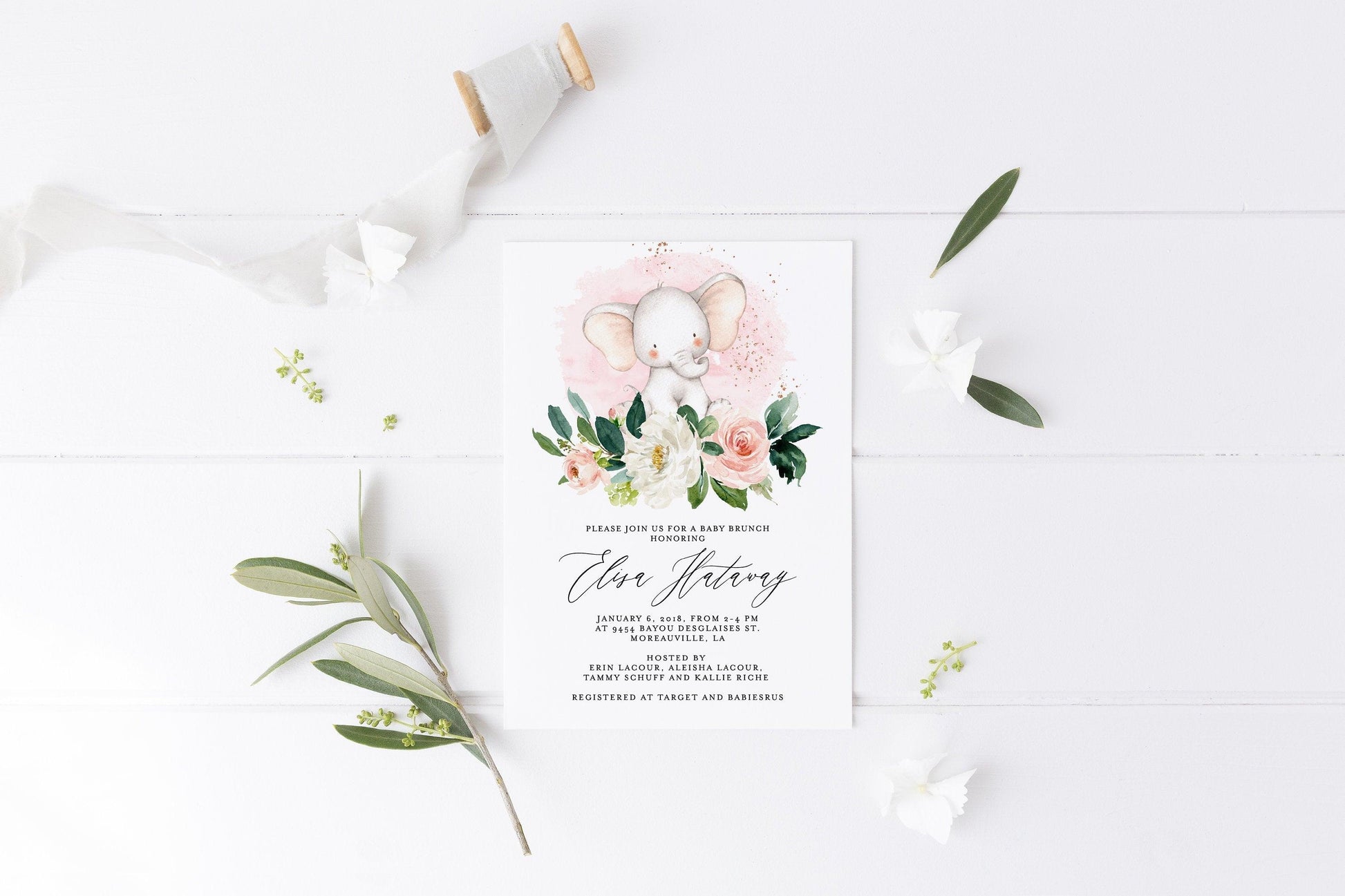 Printable Baby Shower Invite Templett Greenery Invitation Baby Brunch Invite Girl Invitation Template #WB5 - SAVVY PAPER CO