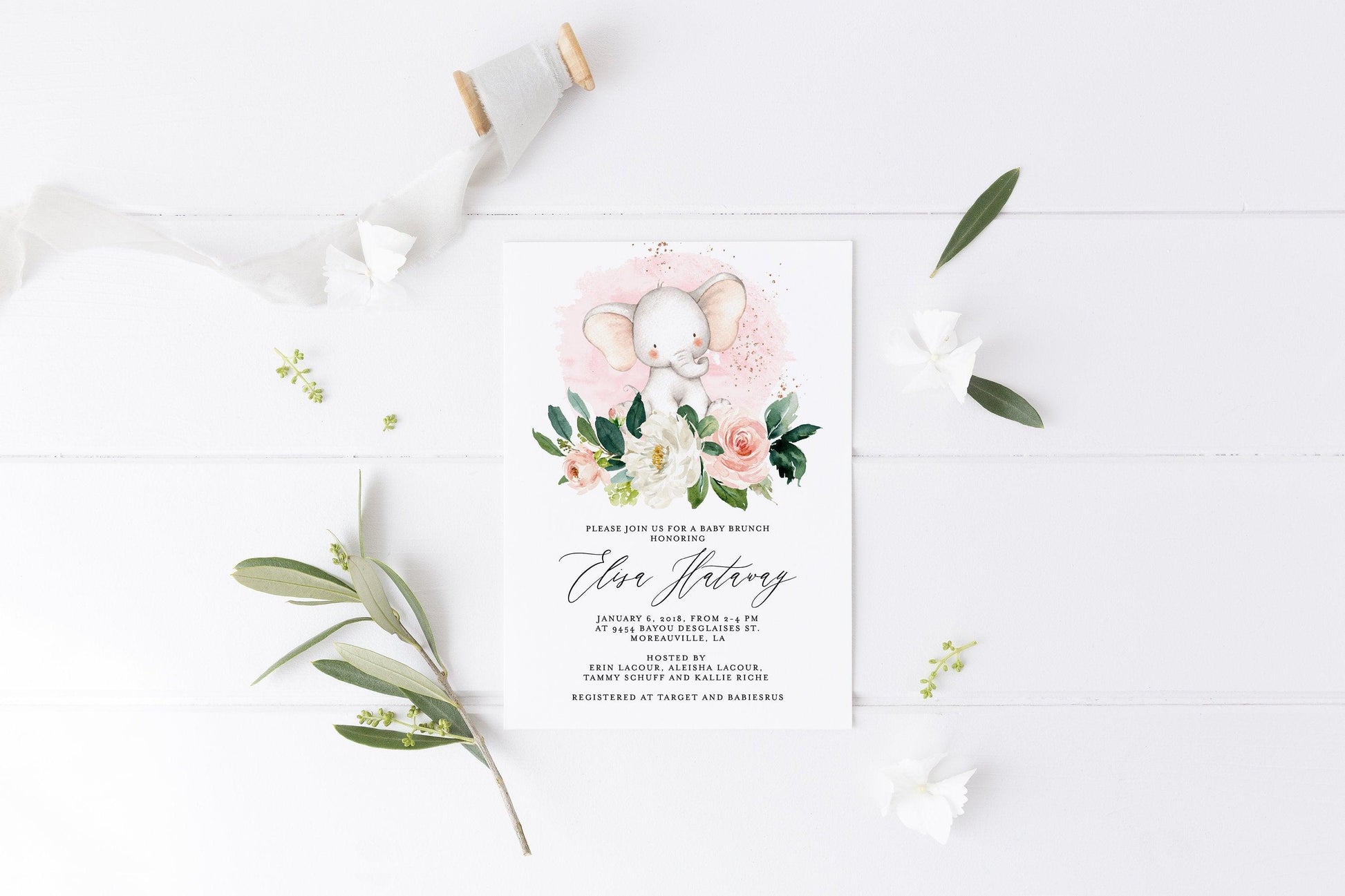Printable Baby Shower Invite Templett Greenery Invitation Baby Brunch Invite Girl Invitation Template #WB5 - SAVVY PAPER CO