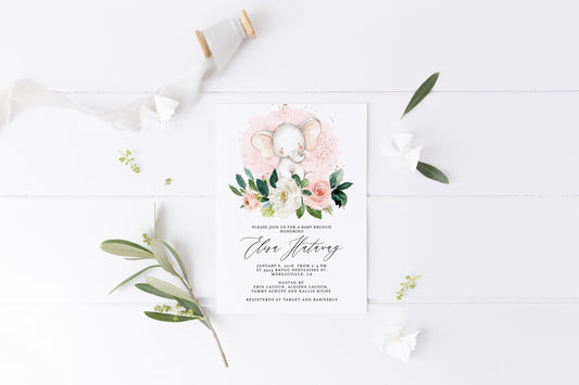 Printable Baby Shower Invite Templett Greenery Invitation Baby Brunch Invite Girl Invitation Template #WB5 - SAVVY PAPER CO