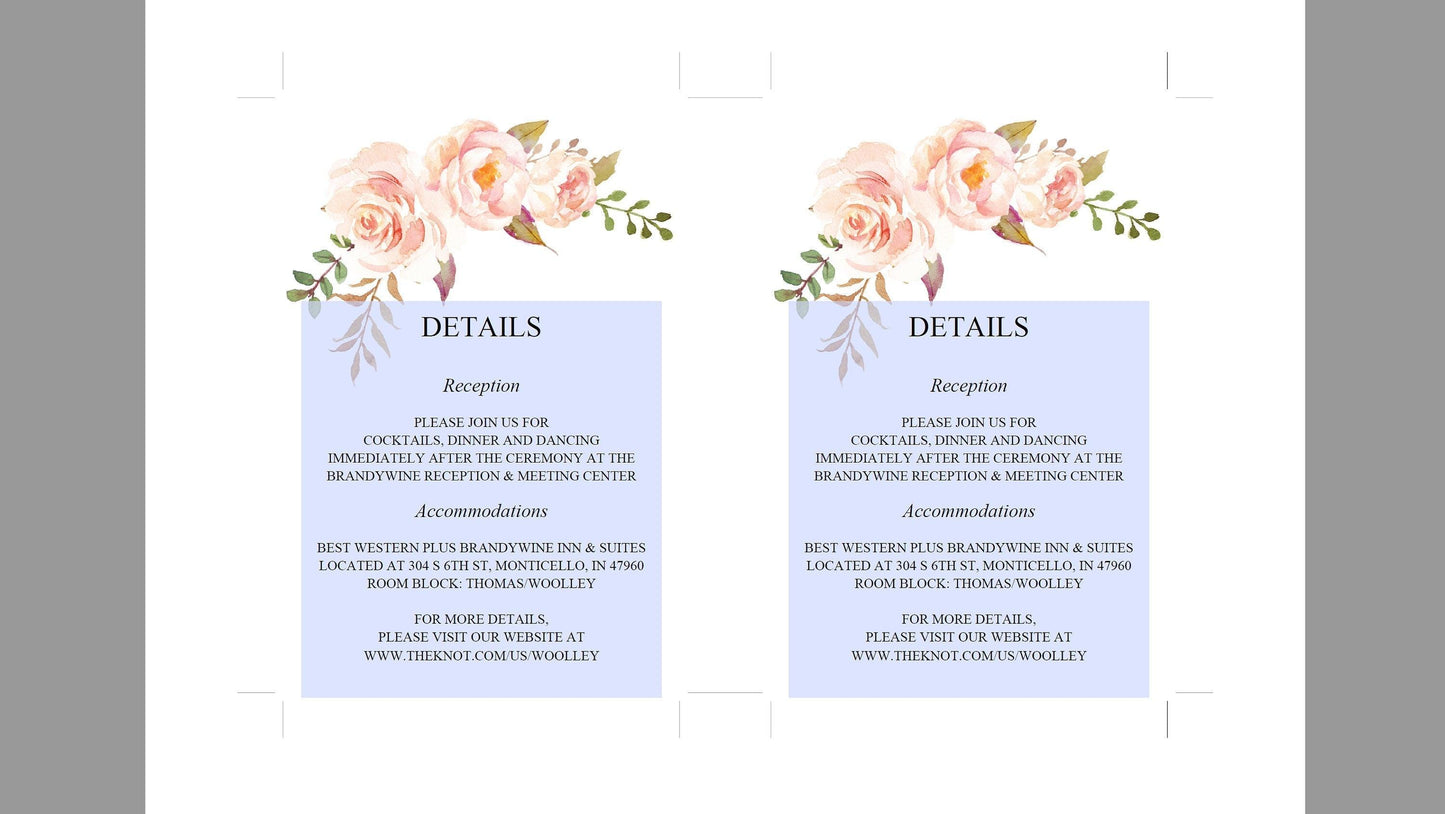 Printable Blush Floral Wedding Invitation Set Editable Template, DIY Instant Download Invites, Invitation Suite- Katherine - SAVVY PAPER CO