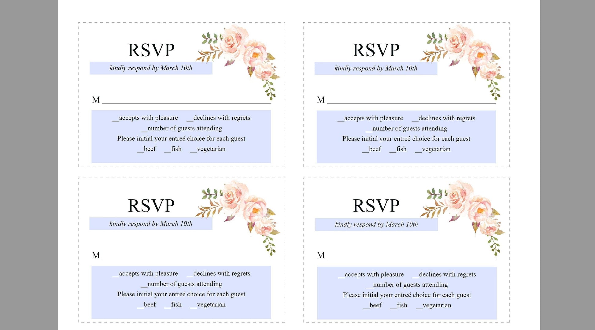 Printable Blush Floral Wedding Invitation Set Editable Template, DIY Instant Download Invites, Invitation Suite- Katherine - SAVVY PAPER CO