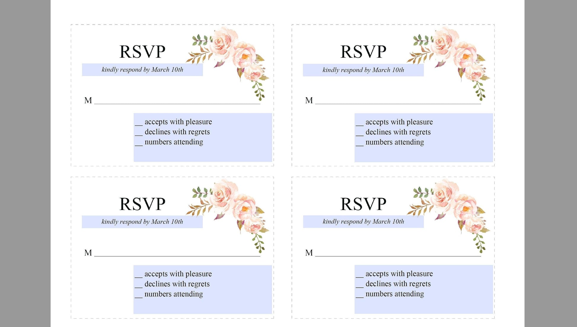 Printable Blush Floral Wedding Invitation Set Editable Template, DIY Instant Download Invites, Invitation Suite- Katherine - SAVVY PAPER CO