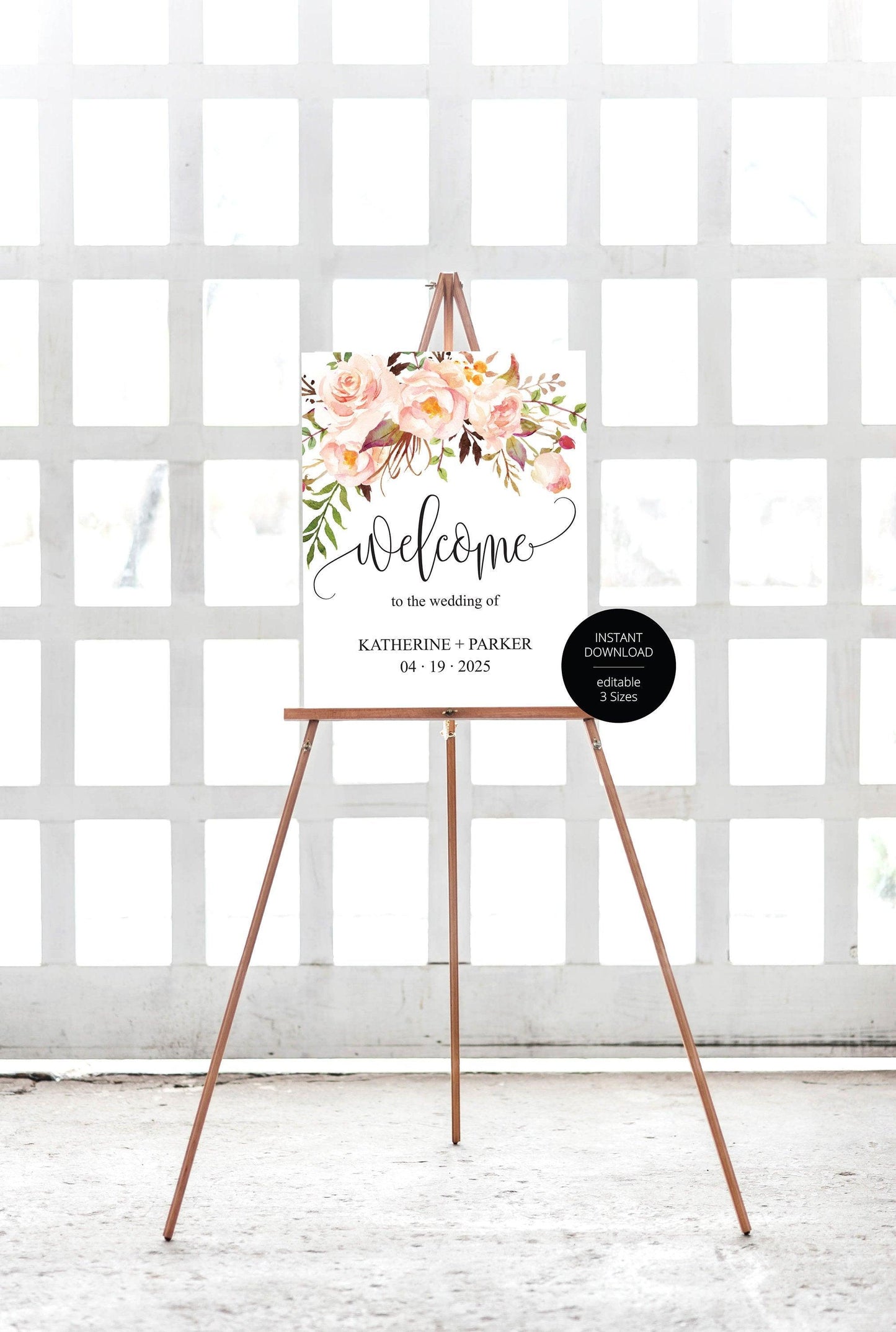 Printable Blush Floral Wedding Welcome Sign Editable Template Instant Download -KATHERINE - SAVVY PAPER CO