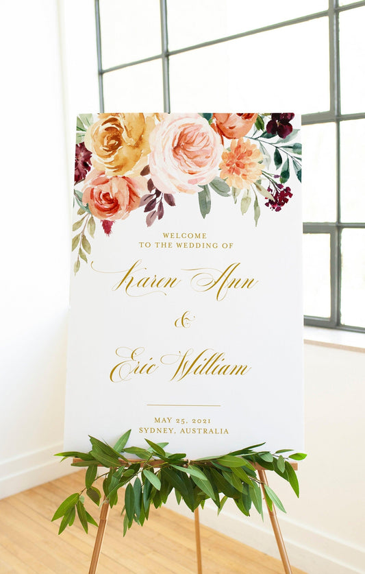 Printable Blush Floral Wedding Welcome Sign Editable Template Instant Download - Karen - SAVVY PAPER CO