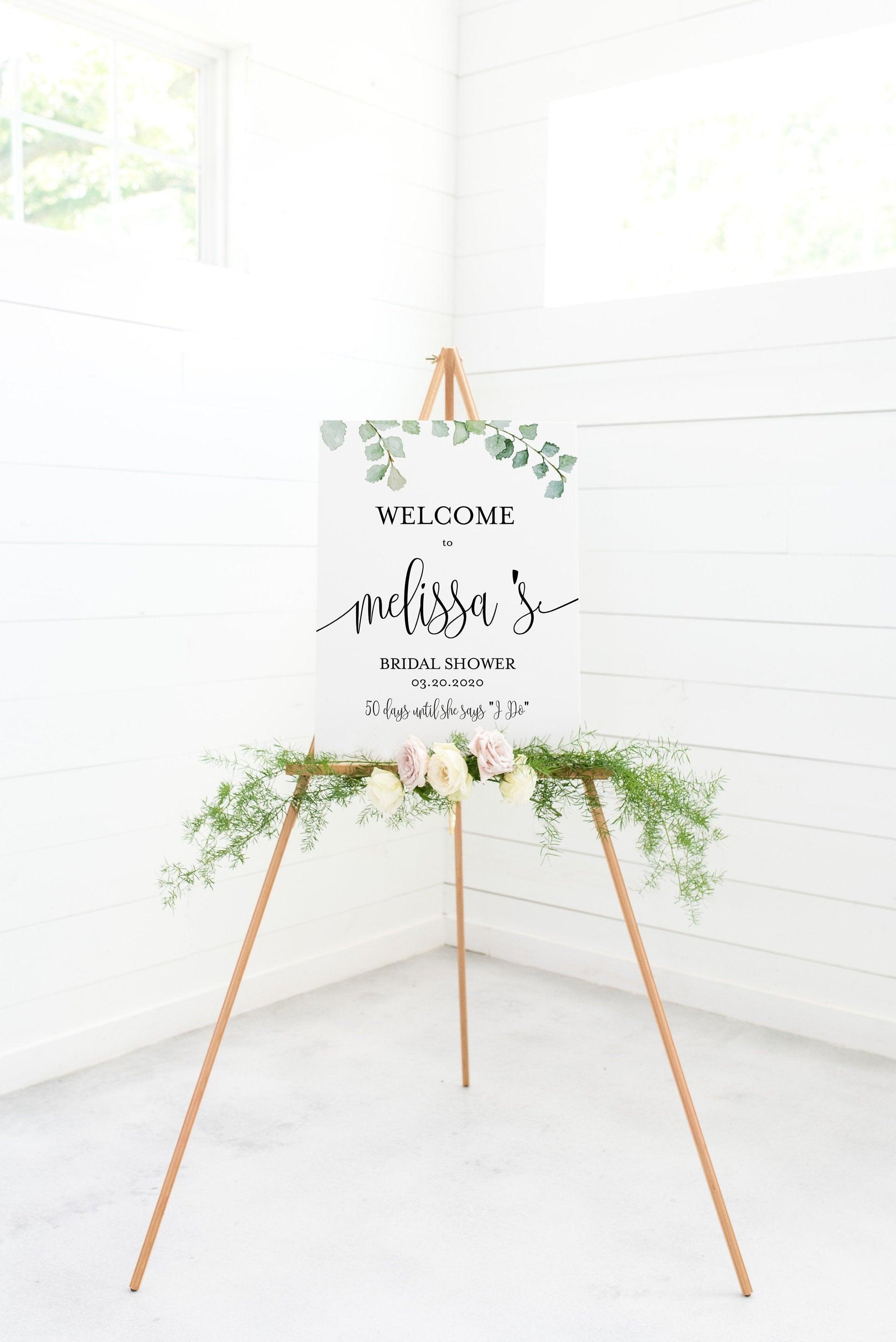 Printable Bridal Shower Welcome Sign Template Editable Instant Download Wedding Décor Greenery - Melissa - SAVVY PAPER CO