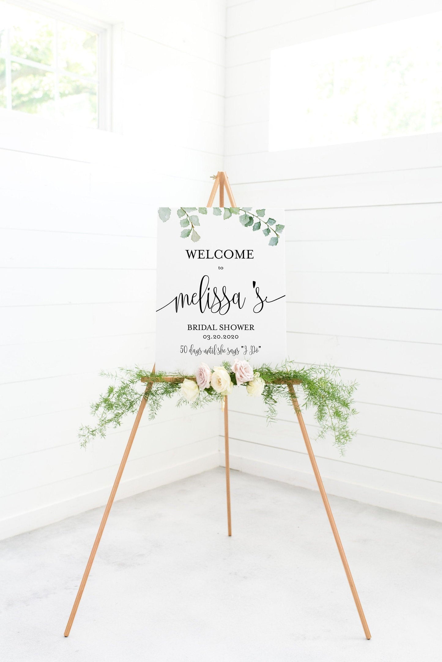 Printable Bridal Shower Welcome Sign Template Editable Instant Download Wedding Décor Greenery - Melissa - SAVVY PAPER CO