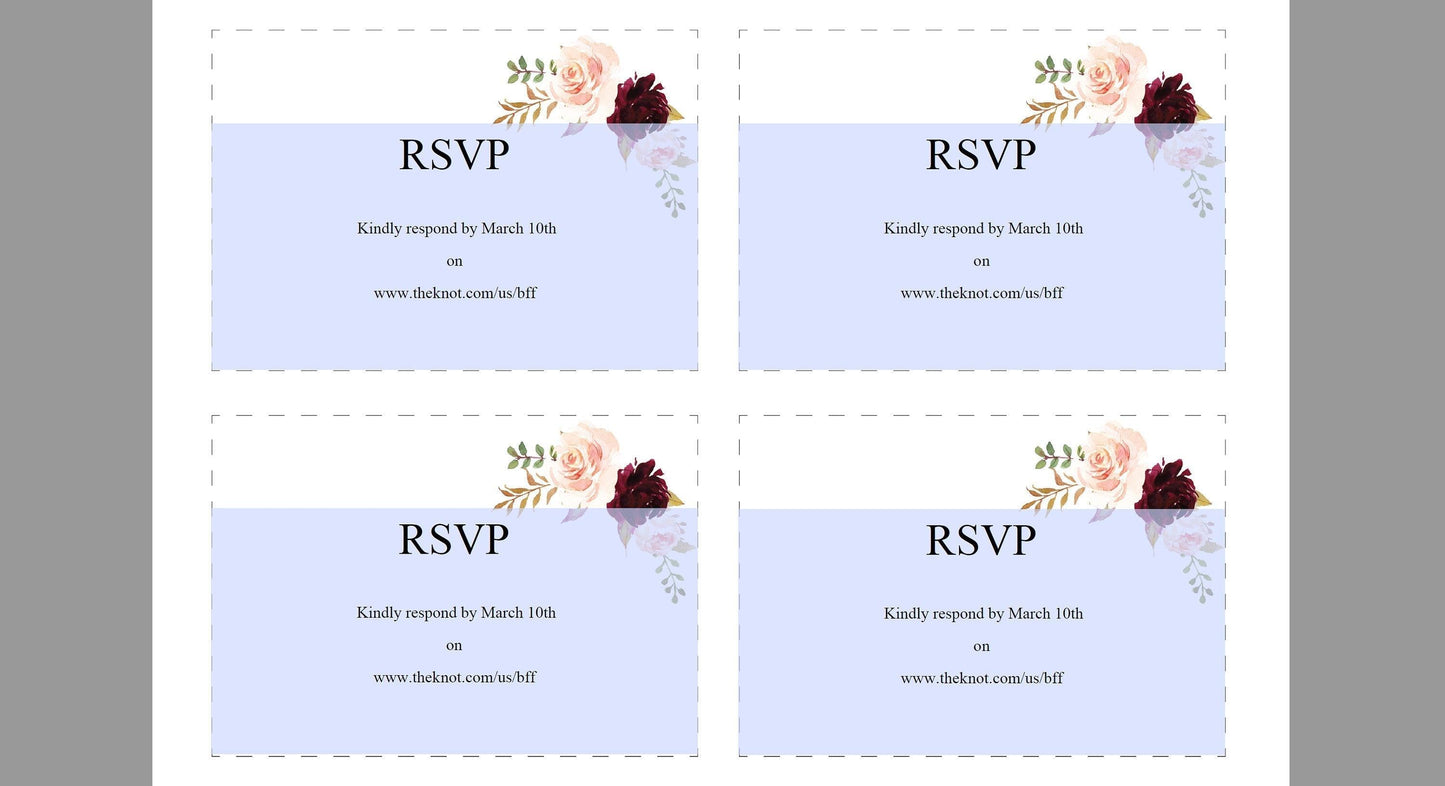 Printable Burgundy Floral Wedding Invitation Set Editable Template, DIY Instant Download Invites, Invitation Suite - Katherine - SAVVY PAPER CO