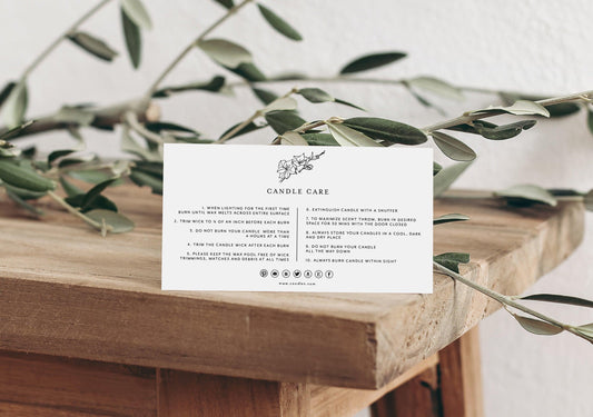 Printable Candle Instructions, Candle Care Card, Editable Care Card Template, Modern Candle Care, Printable Product Instructions - SAVVY PAPER CO