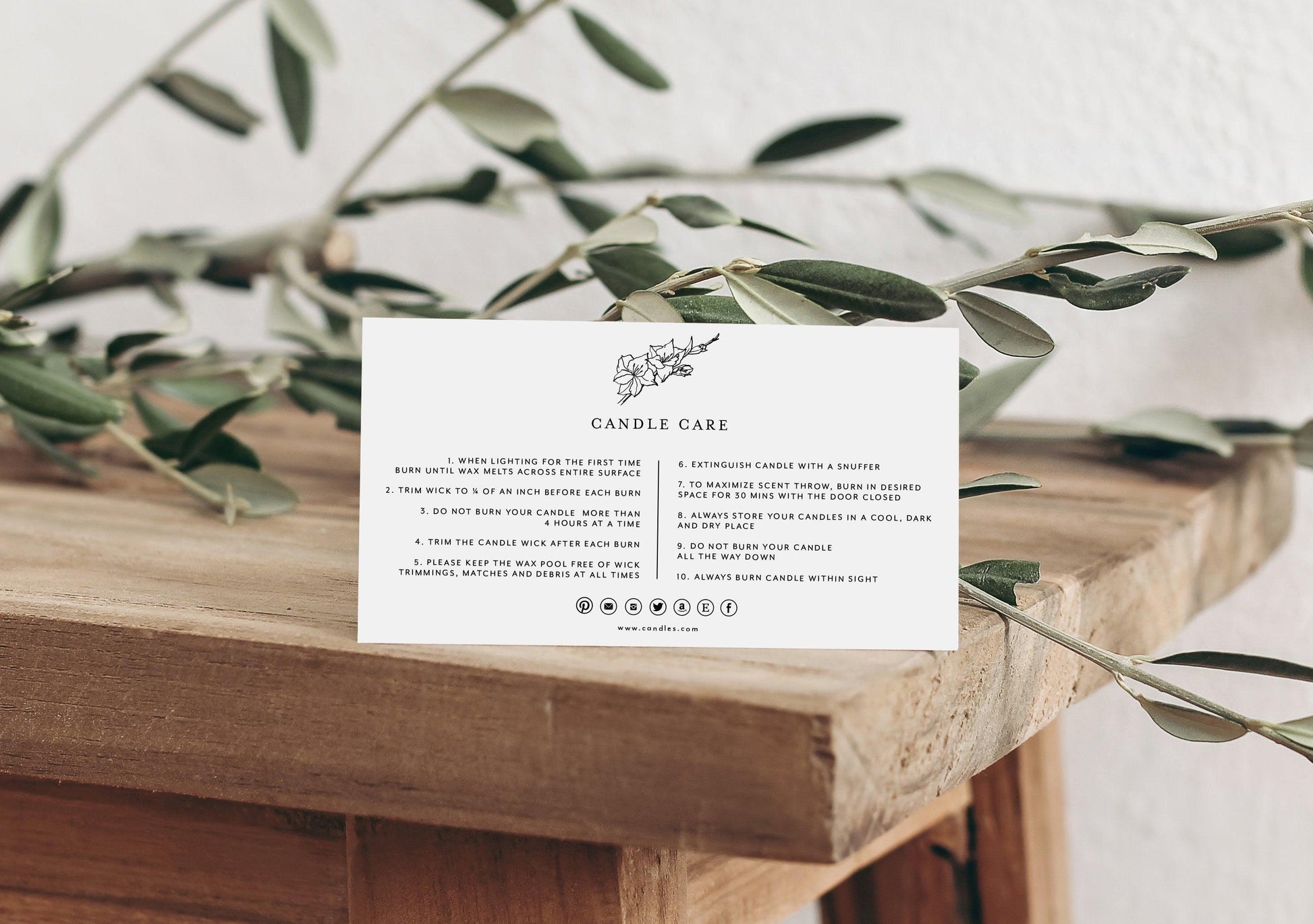 Printable Candle Instructions, Candle Care Card, Editable Care Card Template, Modern Candle Care, Printable Product Instructions - SAVVY PAPER CO