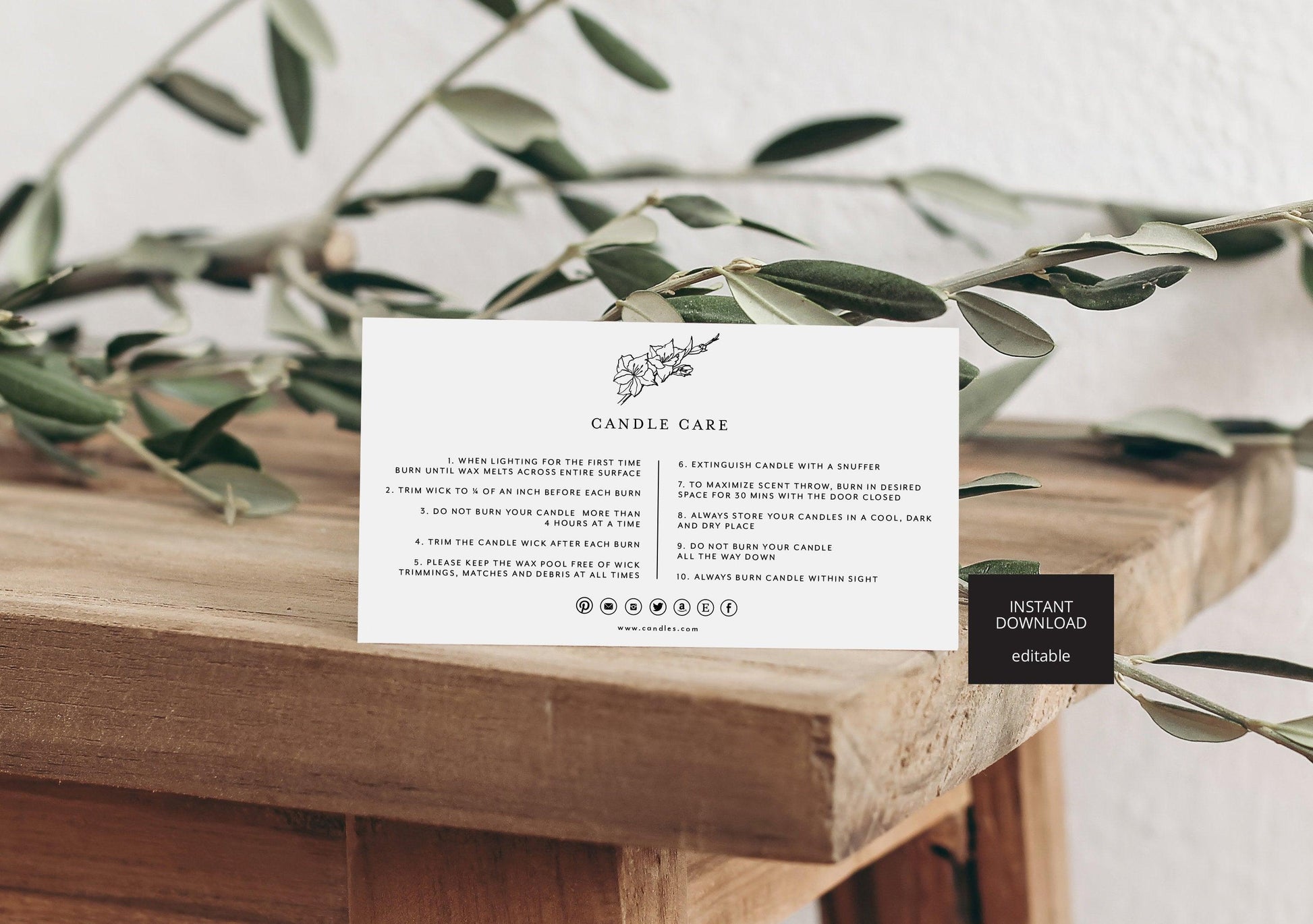 Printable Candle Instructions, Candle Care Card, Editable Care Card Template, Modern Candle Care, Printable Product Instructions - SAVVY PAPER CO
