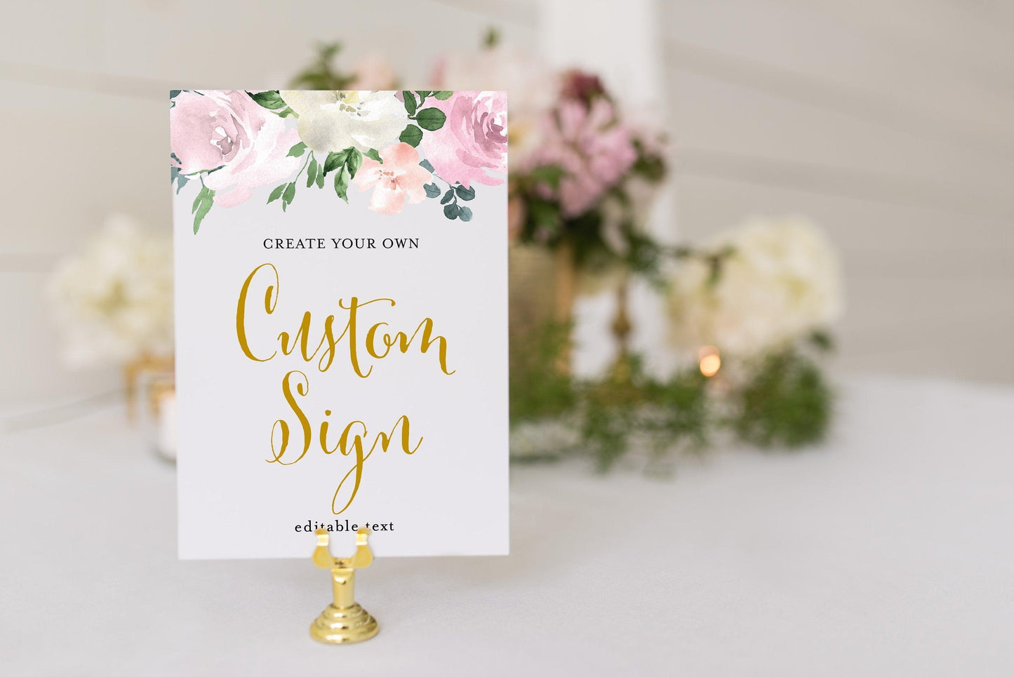 Printable Custom Sign Gold Editable Template Instant Download 5x7 and 8x10 Dusty Blue Blush up to 10 - Rhea - SAVVY PAPER CO